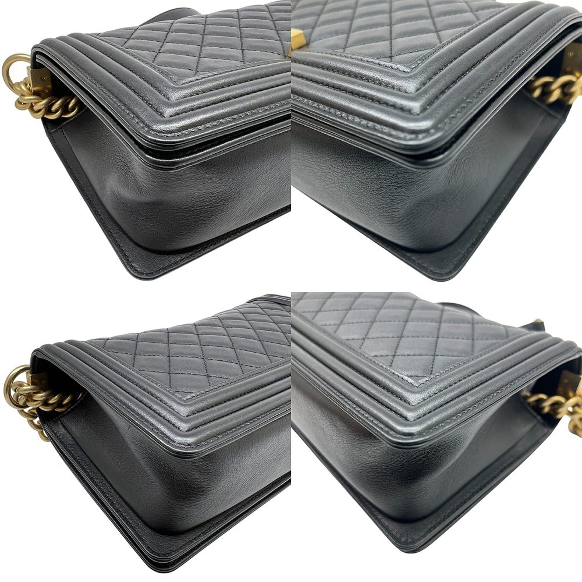 Chanel CHANEL Matelassé Boy Chanel Lambskin Black 25291624 Men's and Women's Shoulder Bag Size ONE SIZE - 5 Thumbnail