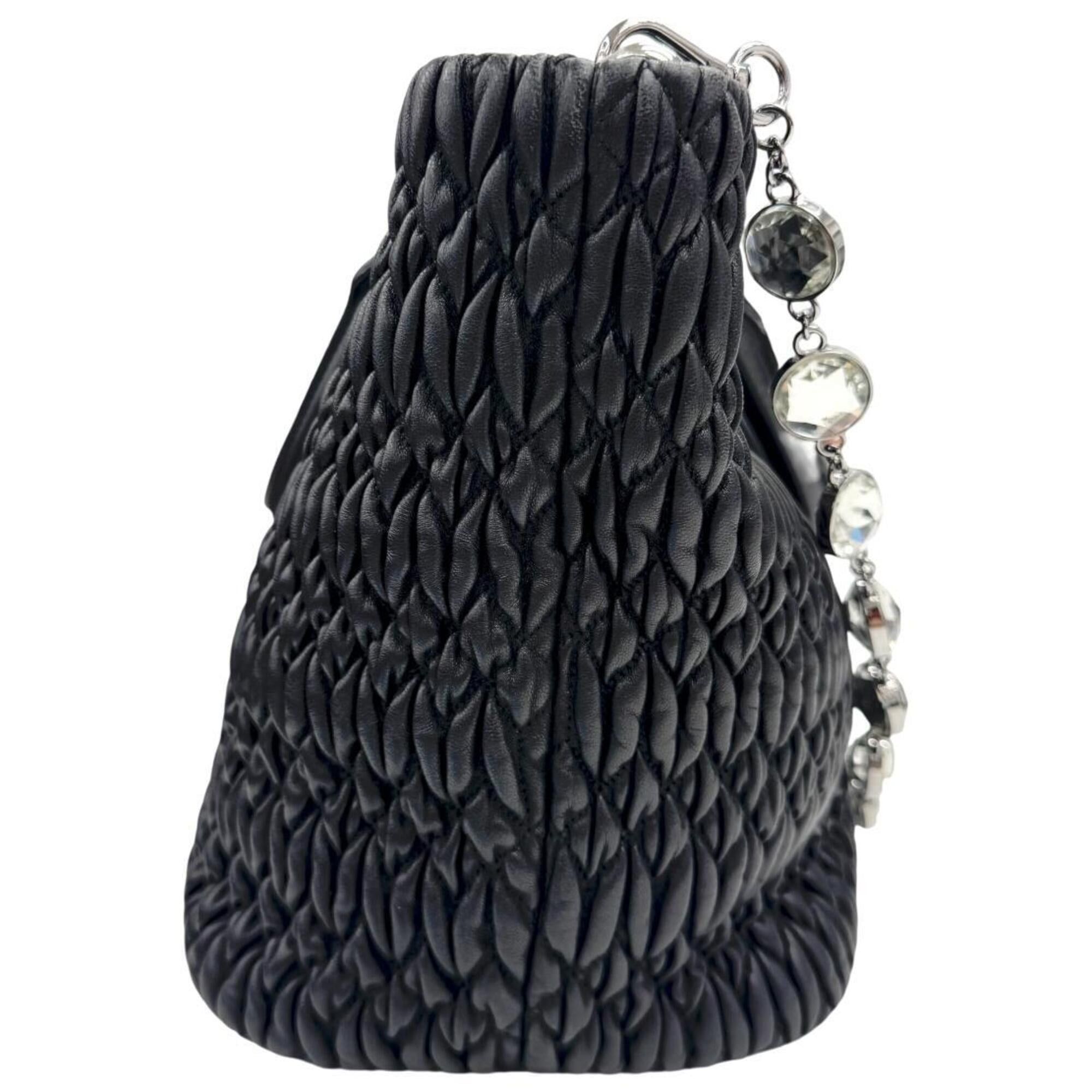 Miu Miu Miu Miu MIUMIU Matelassé Nappa Crystal Rhinestone Leather Black RN0896 Handbag, Bejeweled Shoulder Bag, Women's & Men's Size ONE SIZE - 3 Thumbnail