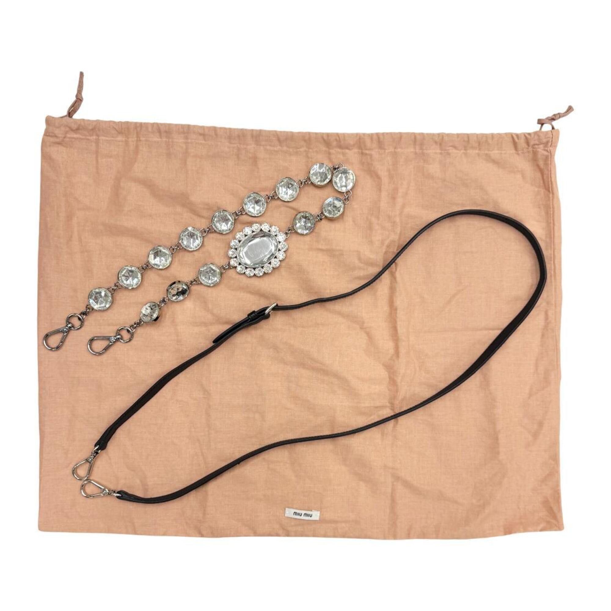 Miu Miu Miu Miu MIUMIU Matelassé Nappa Crystal Rhinestone Leather Black RN0896 Handbag, Bejeweled Shoulder Bag, Women's & Men's Size ONE SIZE - 12 Thumbnail