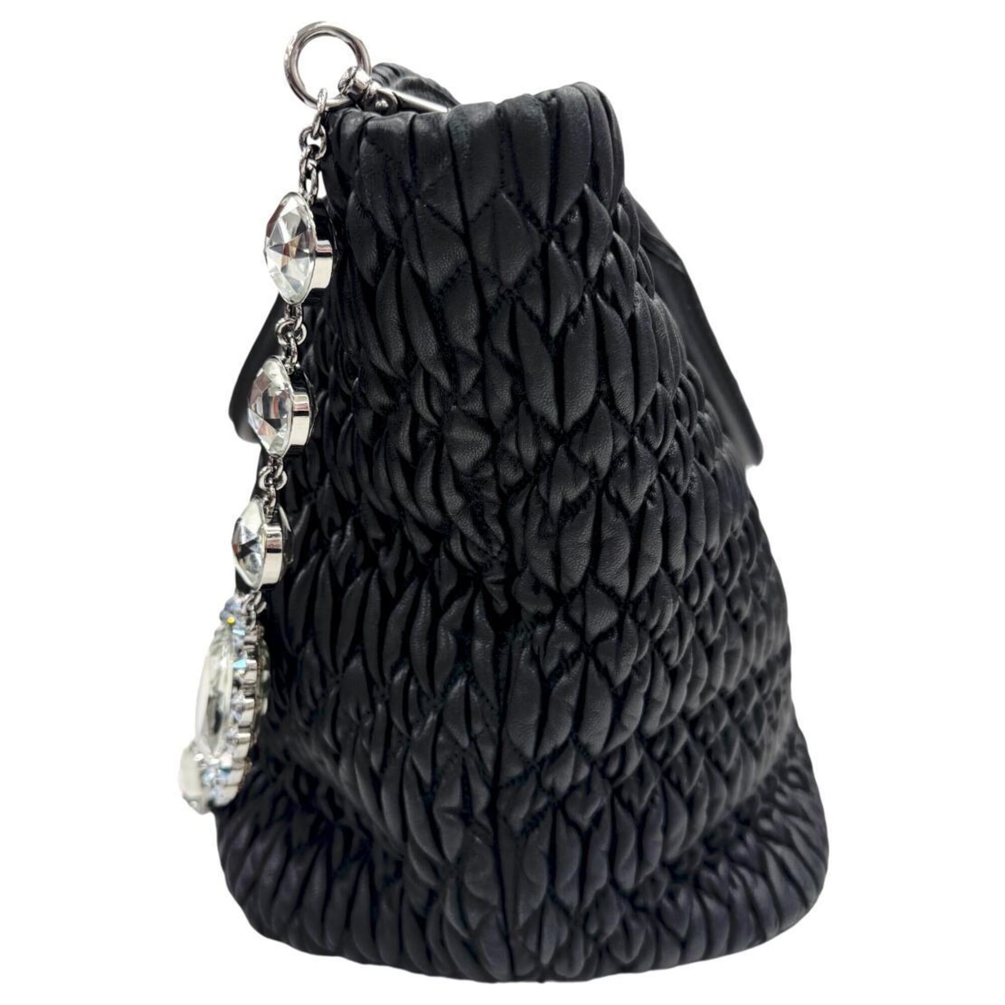 Miu Miu Miu Miu MIUMIU Matelassé Nappa Crystal Rhinestone Leather Black RN0896 Handbag, Bejeweled Shoulder Bag, Women's & Men's Size ONE SIZE - 4 Thumbnail