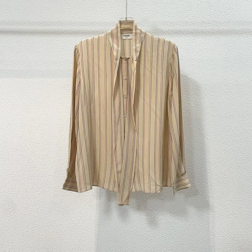 Celine Celine Striped Silk Tie Neck Blouse Size 40 Size M / US 6-8 / IT 42-44 - 6 Thumbnail