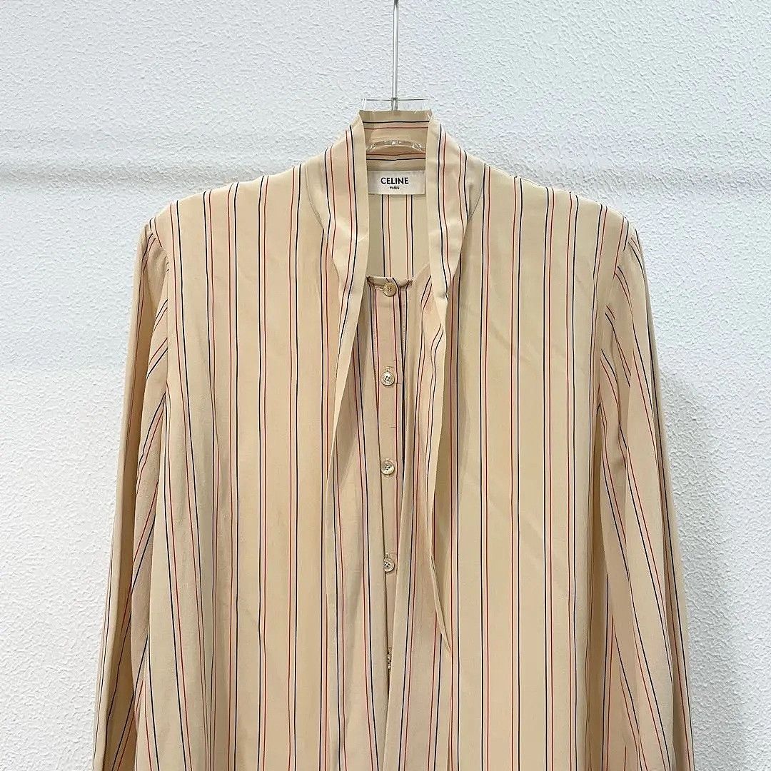 Celine Celine Striped Silk Tie Neck Blouse Size 40 Size M / US 6-8 / IT 42-44 - 7 Thumbnail