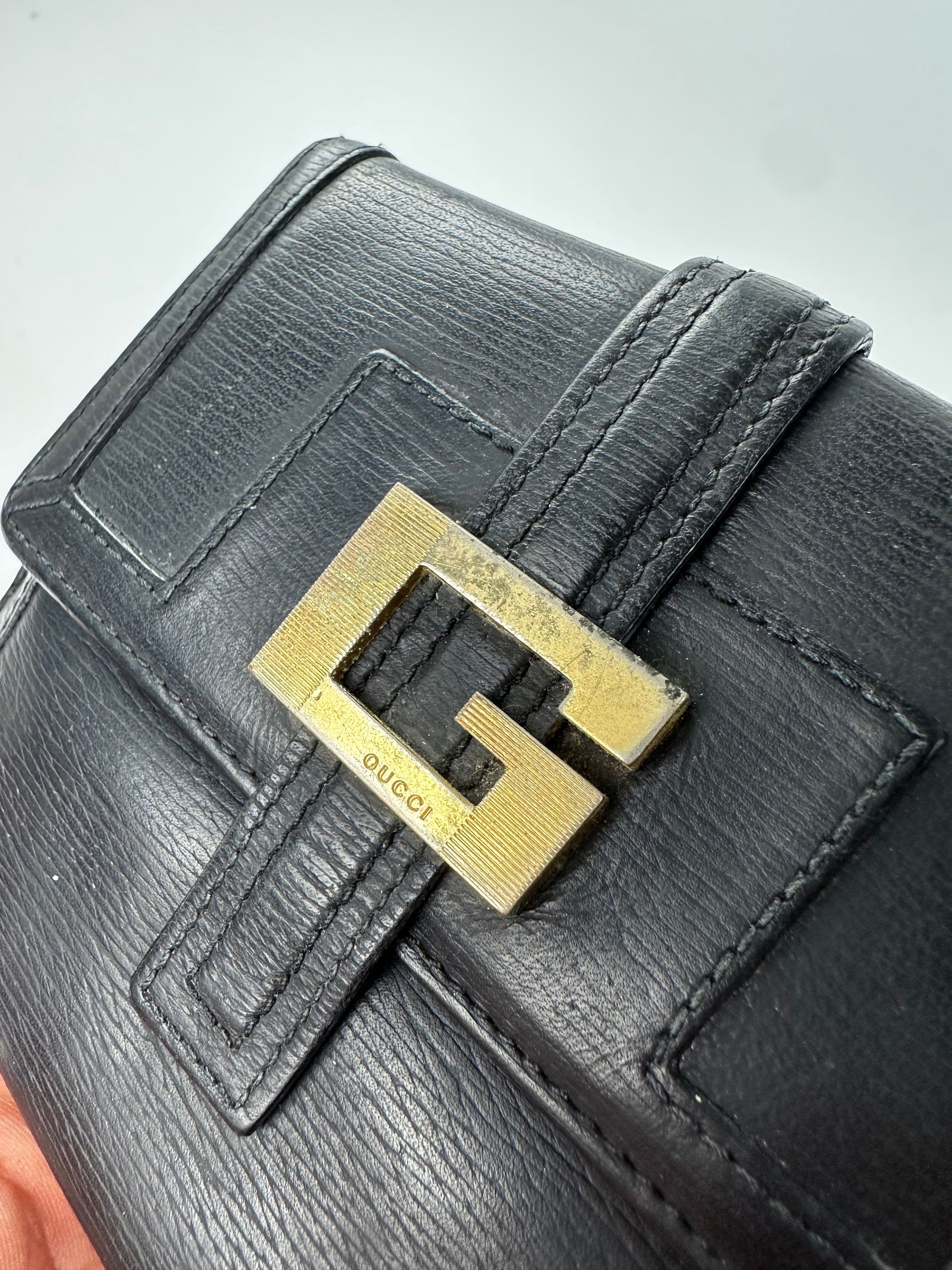 Gucci Vintage Leather Wallet Black Gold Size ONE SIZE - 3 Thumbnail