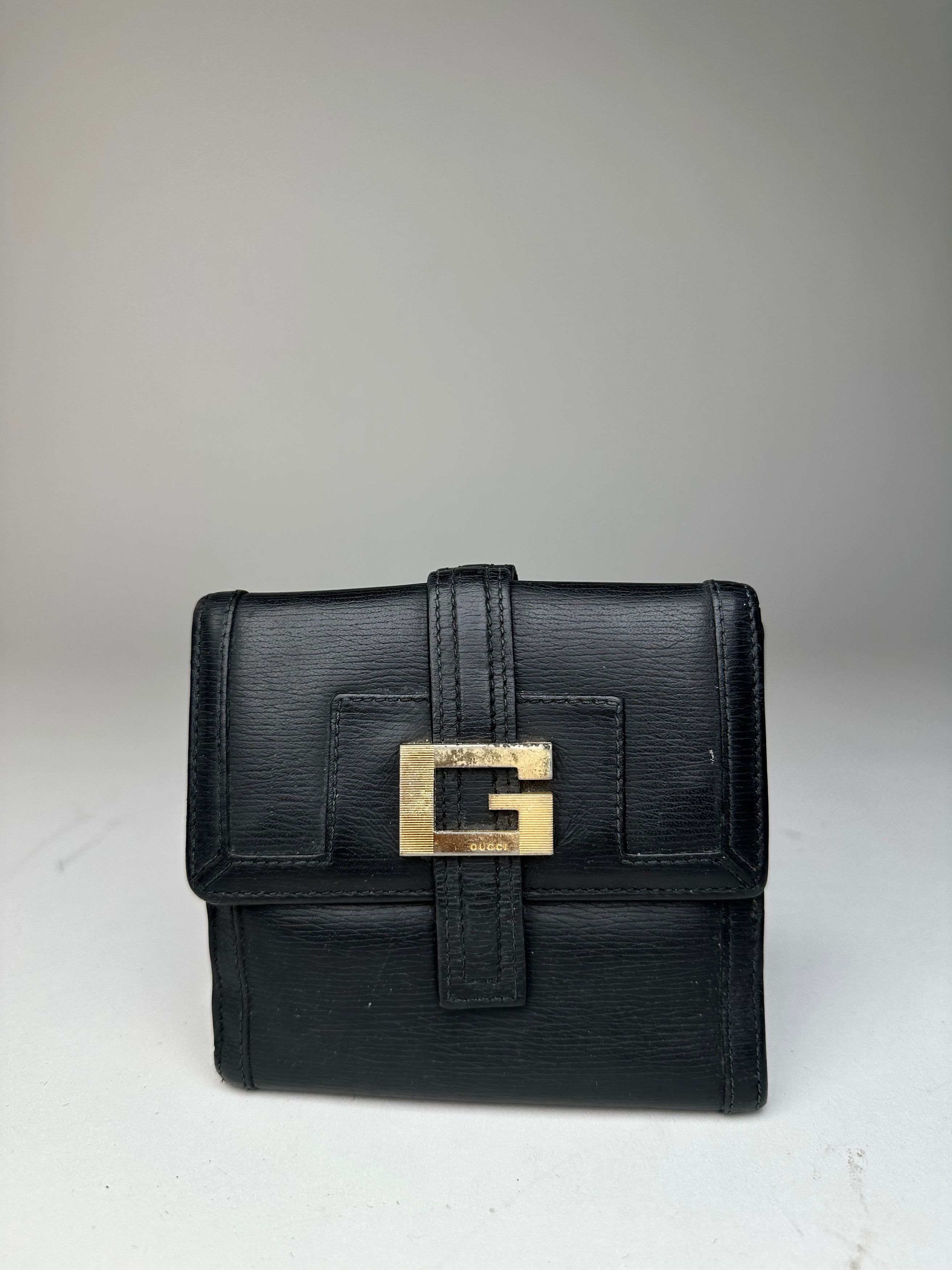 Gucci Vintage Leather Wallet Black Gold Size ONE SIZE - 7 Thumbnail