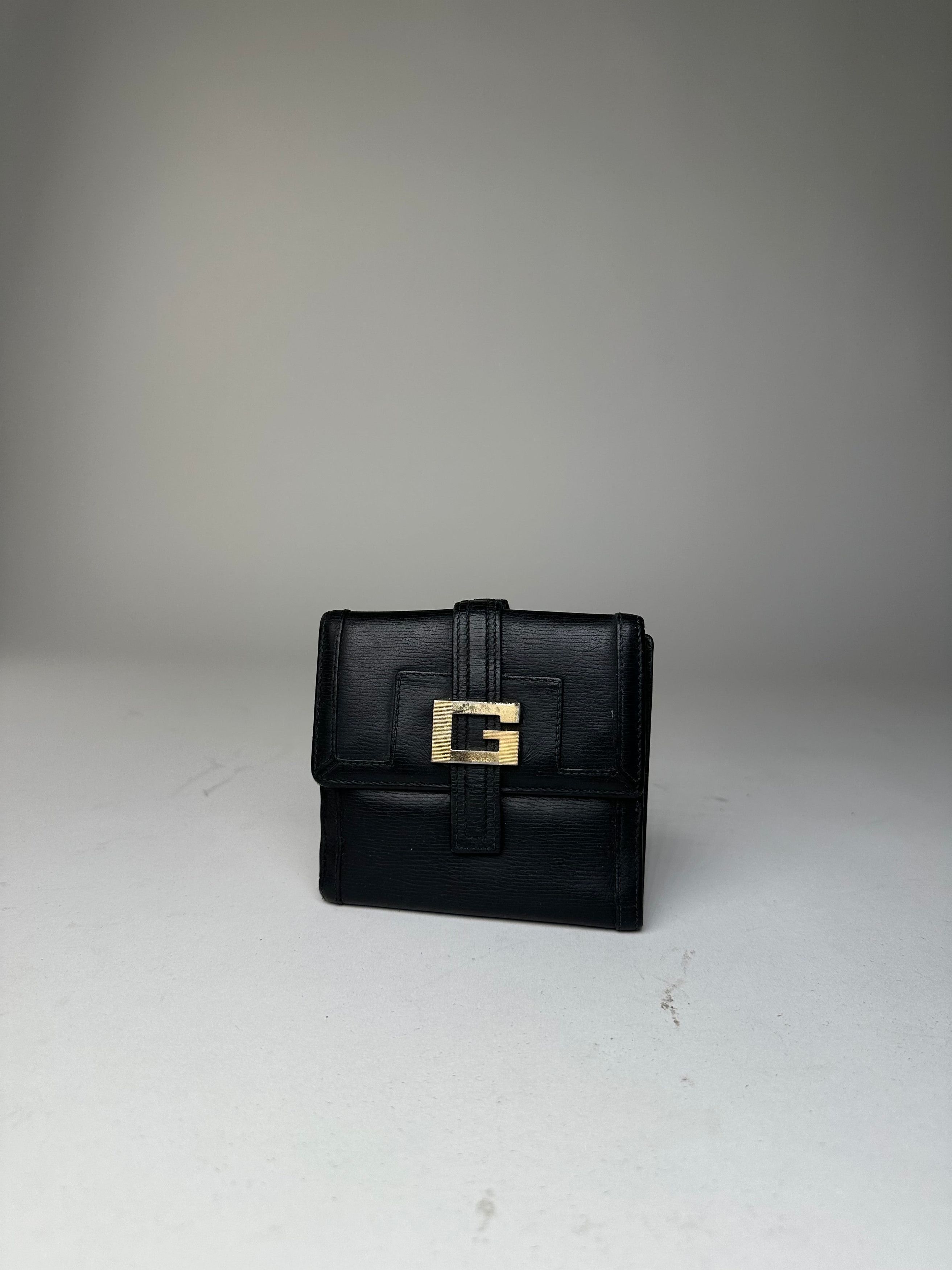 Gucci Vintage Leather Wallet Black Gold Size ONE SIZE - 11 Thumbnail