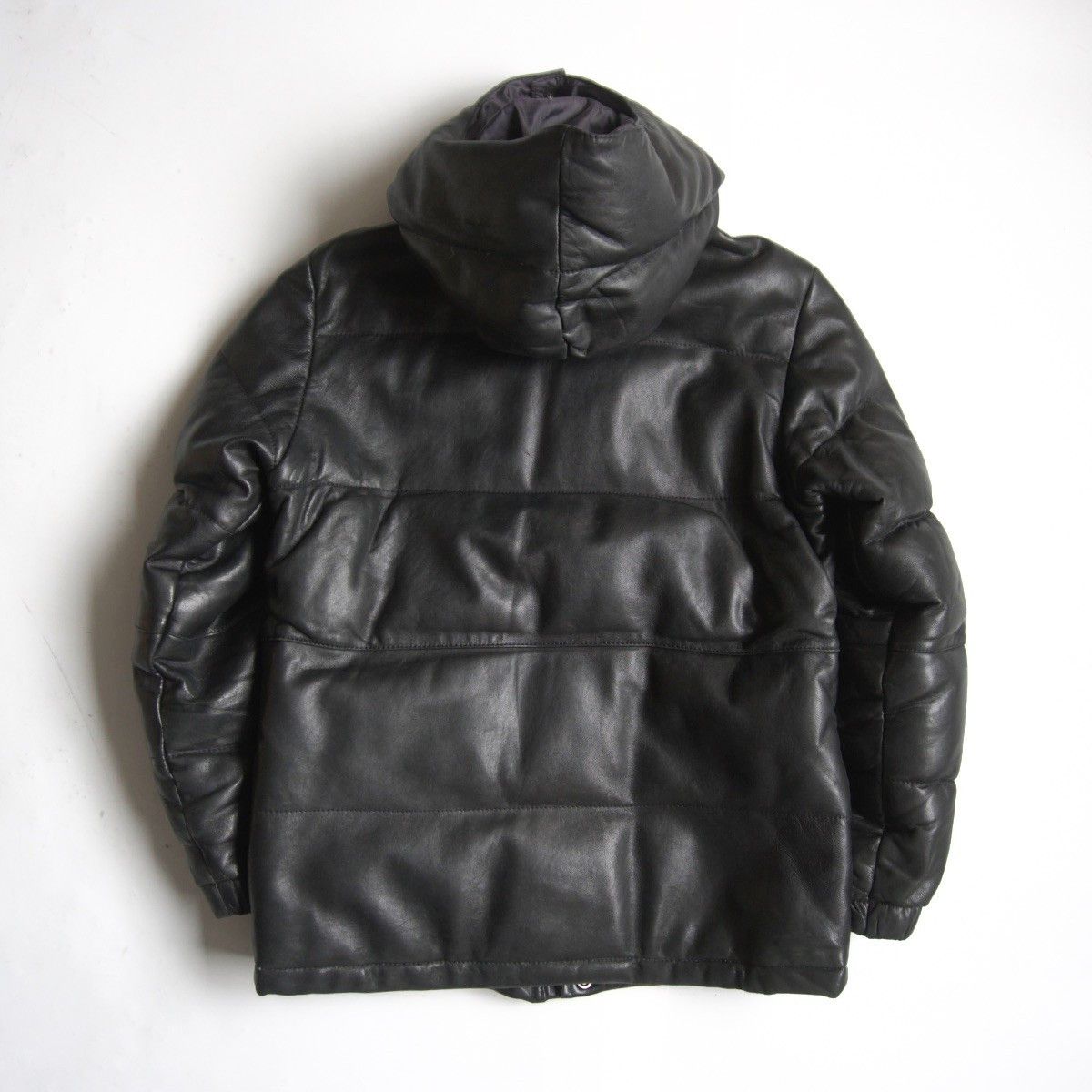 Schott Schott Hooded Leather Down Jacket Black Size M Size US M / EU 48-50 / 2 - 2 Thumbnail