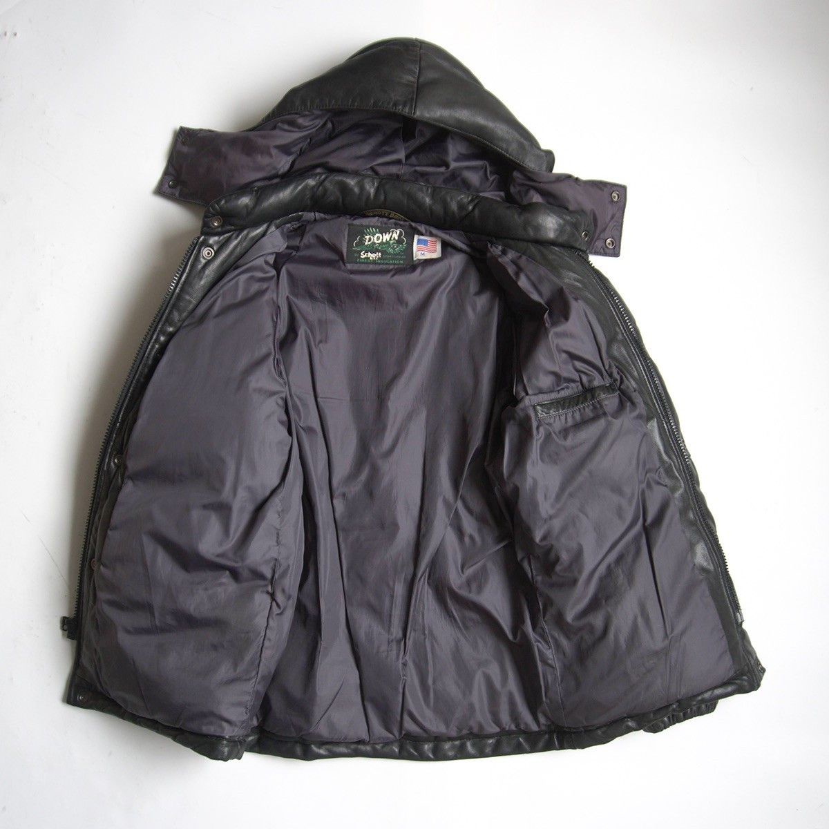 Schott Schott Hooded Leather Down Jacket Black Size M Size US M / EU 48-50 / 2 - 3 Thumbnail