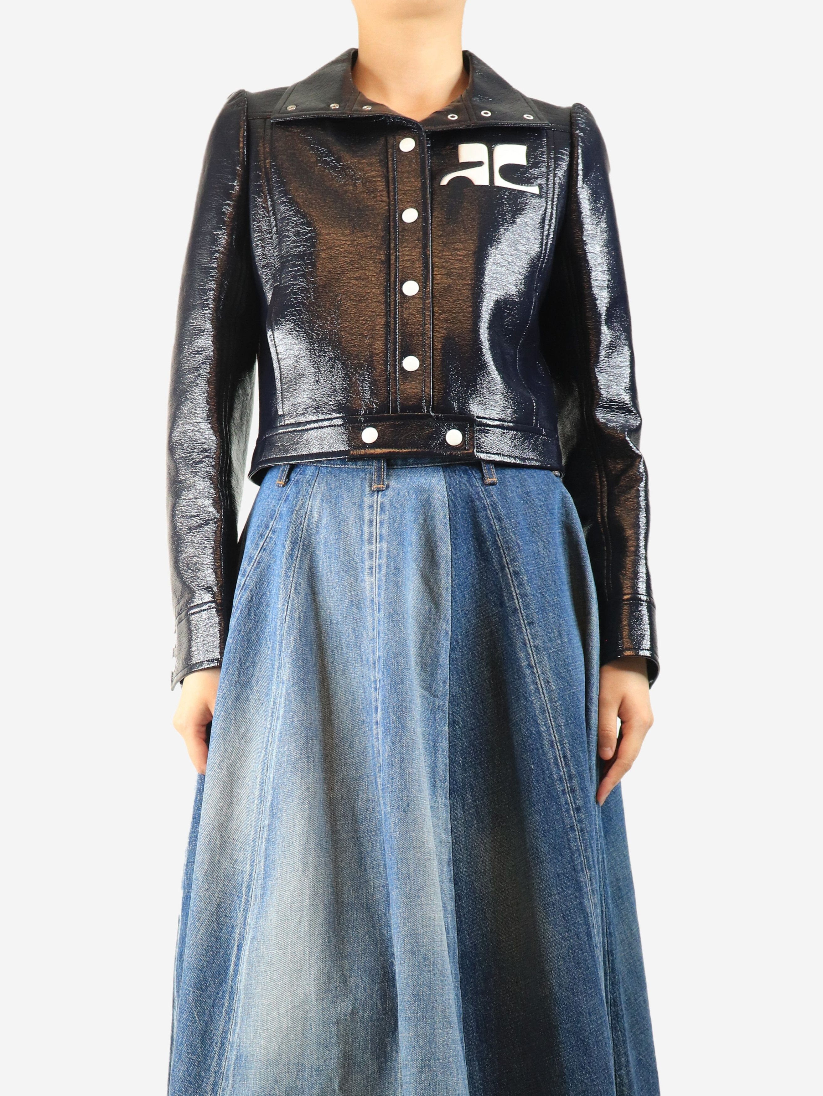 Courreges Navy pleather cropped jacket - UK 12 Size M / US 6-8 / IT 42-44 - 2 Thumbnail