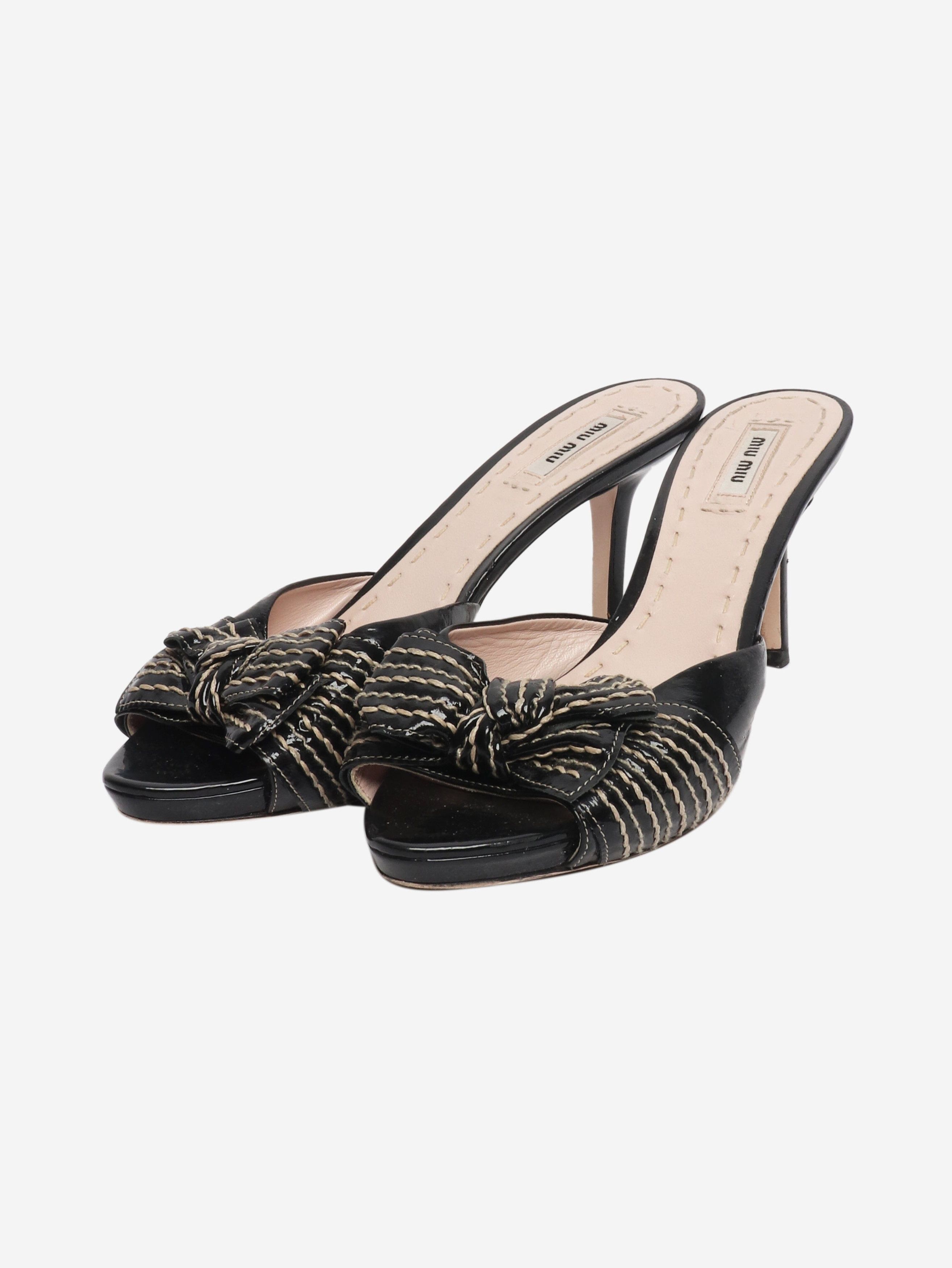 Miu Miu Black patent bow mules - EU 40.5 Size US 10 / IT 40 - 2 Thumbnail