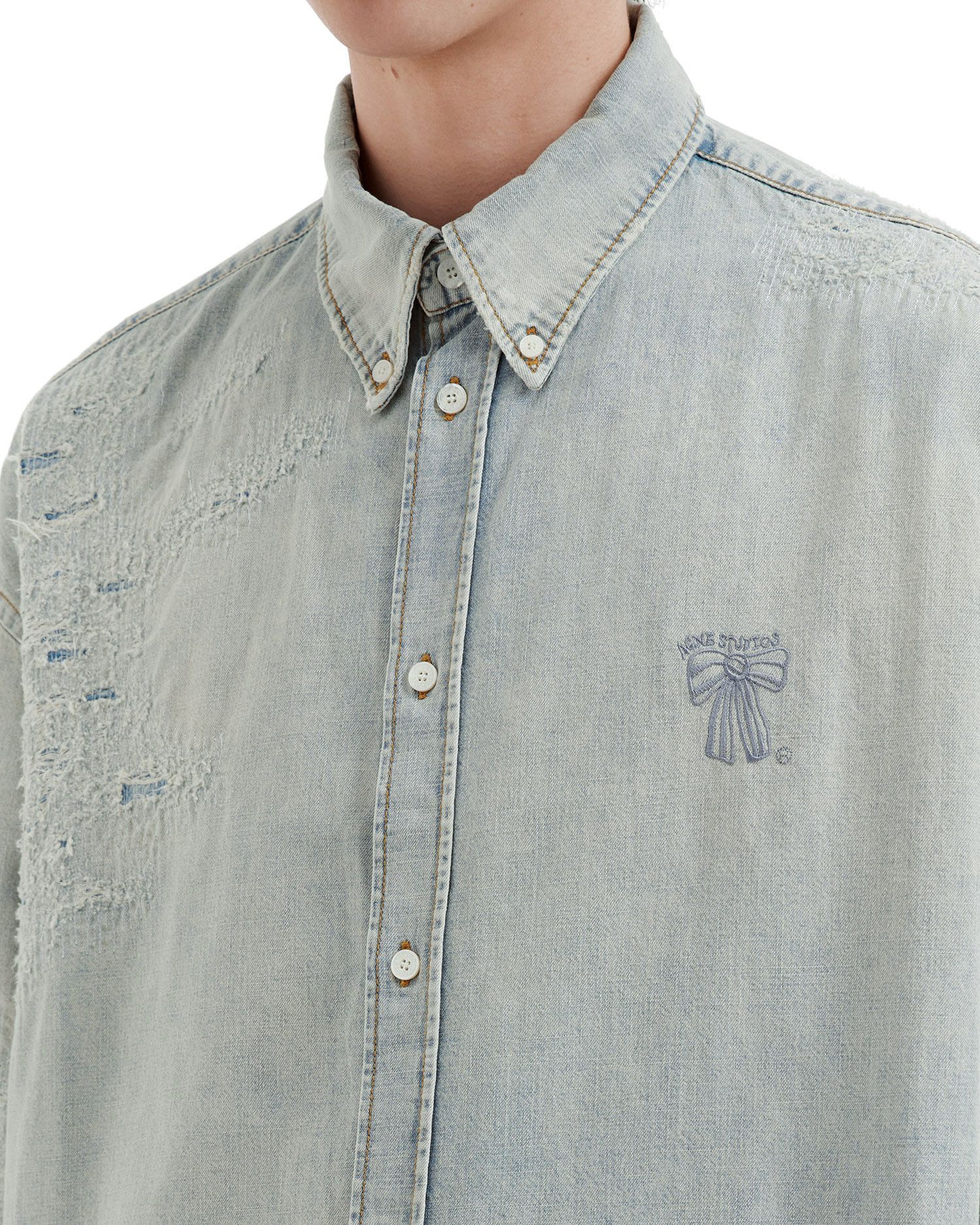 Acne Studios Acne Studios Ripped Denim Short Sleeve Shirt Size US M / EU 48-50 / 2 - 5 Thumbnail