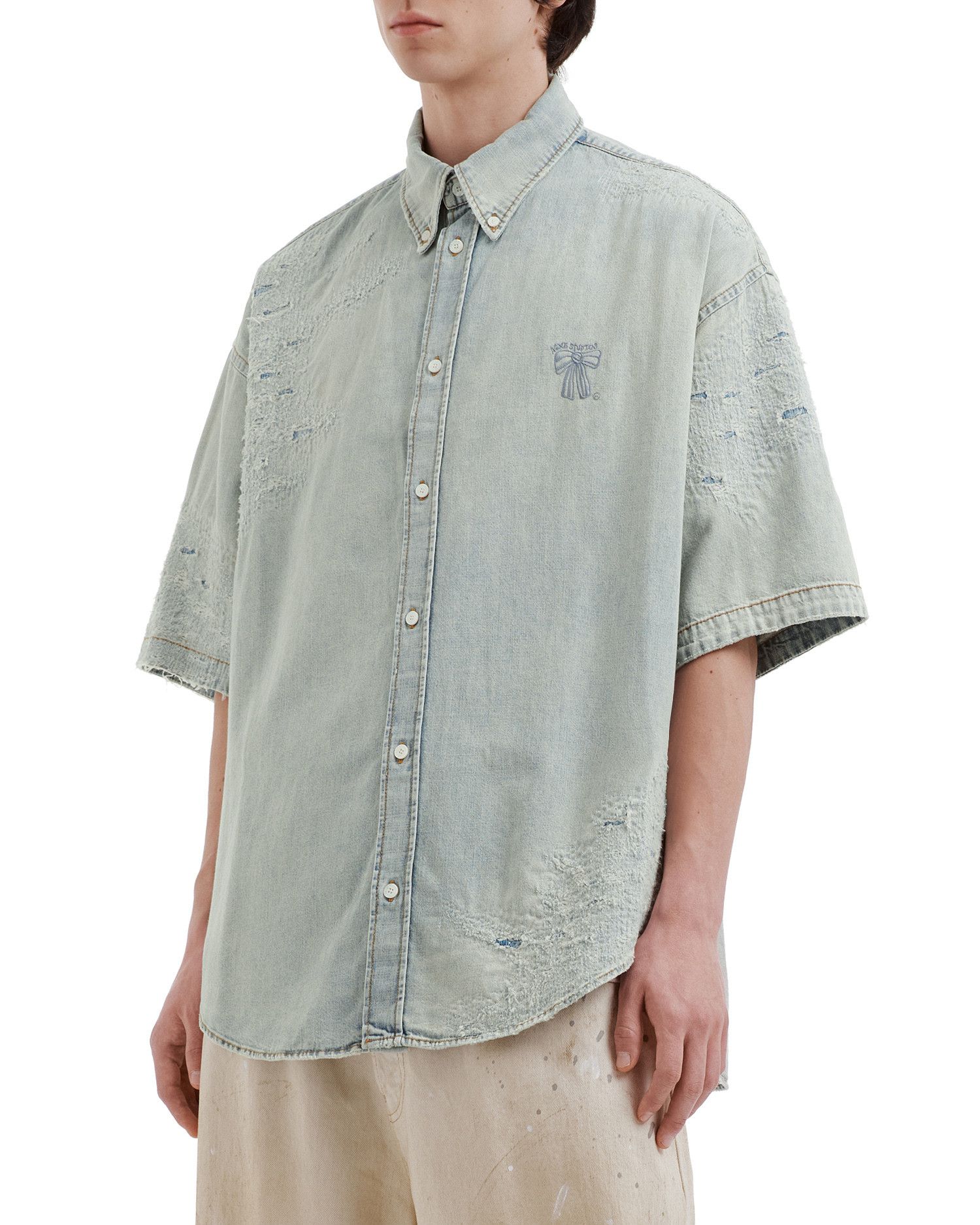 Acne Studios Acne Studios Ripped Denim Short Sleeve Shirt Size US M / EU 48-50 / 2 - 3 Thumbnail
