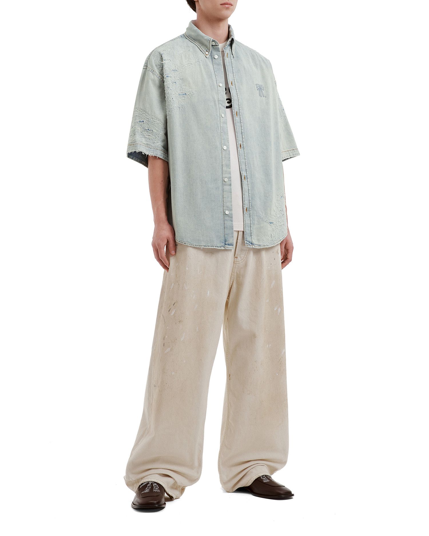 Acne Studios Acne Studios Ripped Denim Short Sleeve Shirt Size US S / EU 44-46 / 1 - 2 Thumbnail