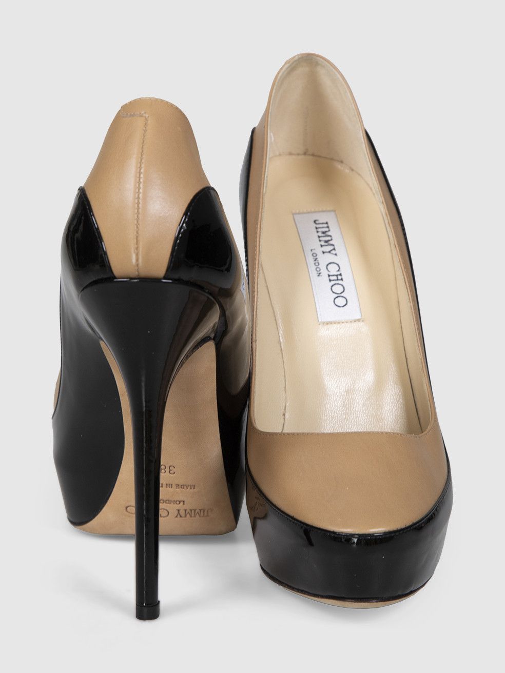 Jimmy Choo Beige & Black Leather Pumps Size US 8 / IT 38 - 3 Thumbnail