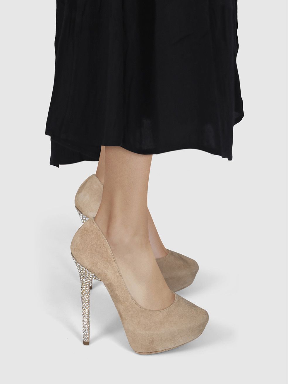 Jimmy Choo Beige Suede Crystal Embellished Heels Size US 8 / IT 38 - 2 Thumbnail