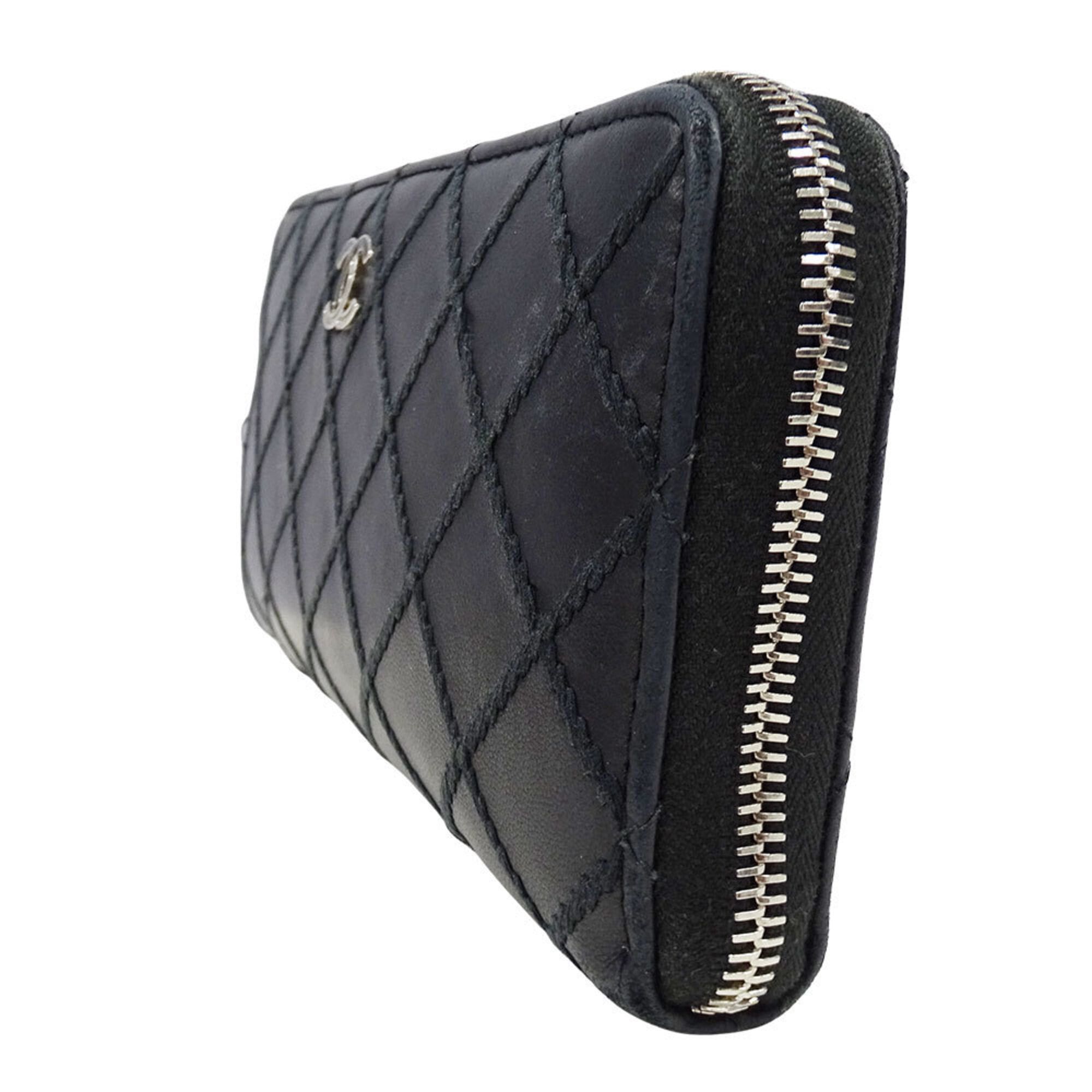 Chanel Chanel Women's Wallet, Brand Name Long Wild Stitch Leather, Black, Silver Hardware, Round Zipper, Quilted Size ONE SIZE - 4 Thumbnail