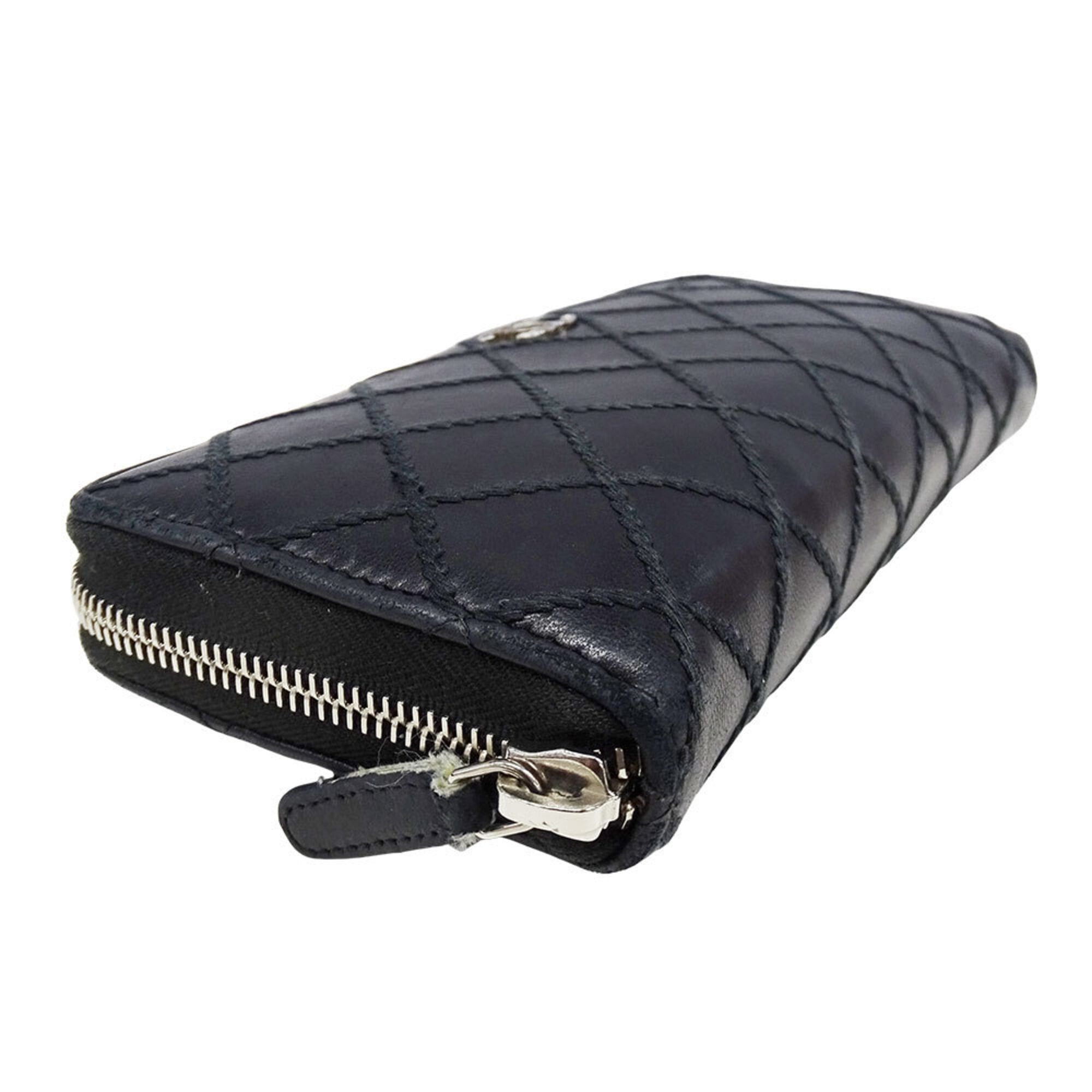 Chanel Chanel Women's Wallet, Brand Name Long Wild Stitch Leather, Black, Silver Hardware, Round Zipper, Quilted Size ONE SIZE - 3 Thumbnail