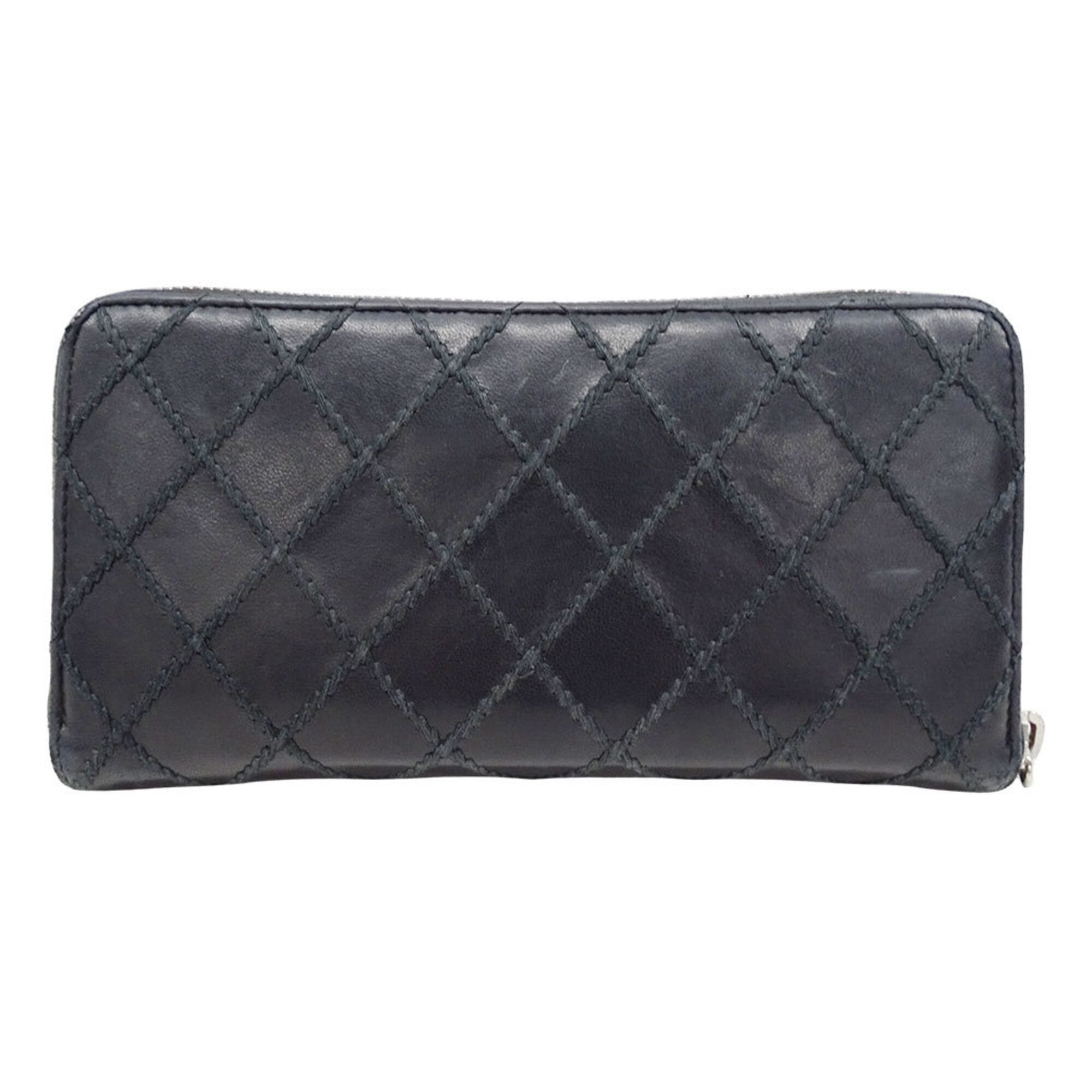 Chanel Chanel Women's Wallet, Brand Name Long Wild Stitch Leather, Black, Silver Hardware, Round Zipper, Quilted Size ONE SIZE - 2 Thumbnail