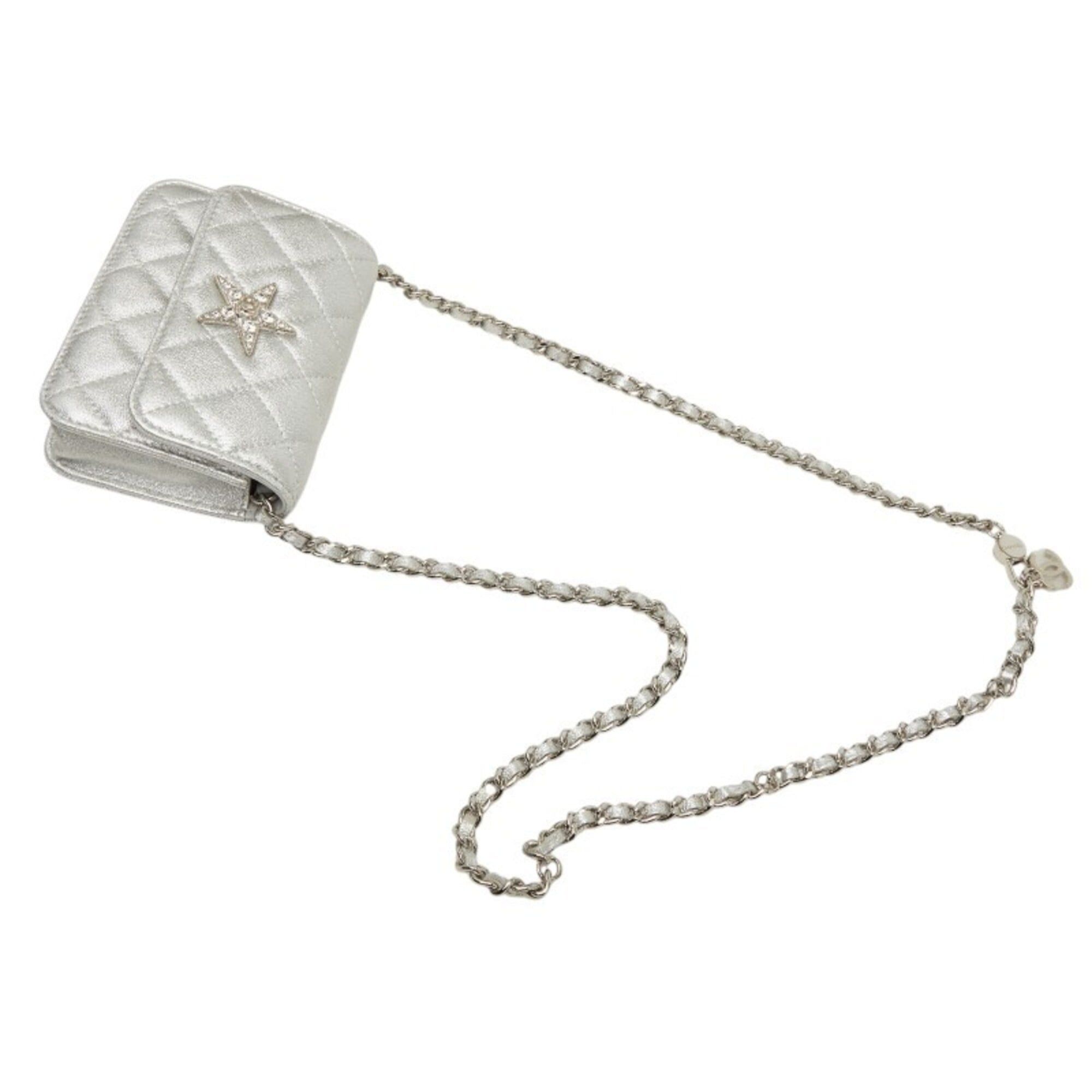 Chanel Chanel Mini Matelassé Coco Mark Chain Shoulder Bag Pouch Silver Leather Women's CHANEL Size ONE SIZE - 6 Thumbnail