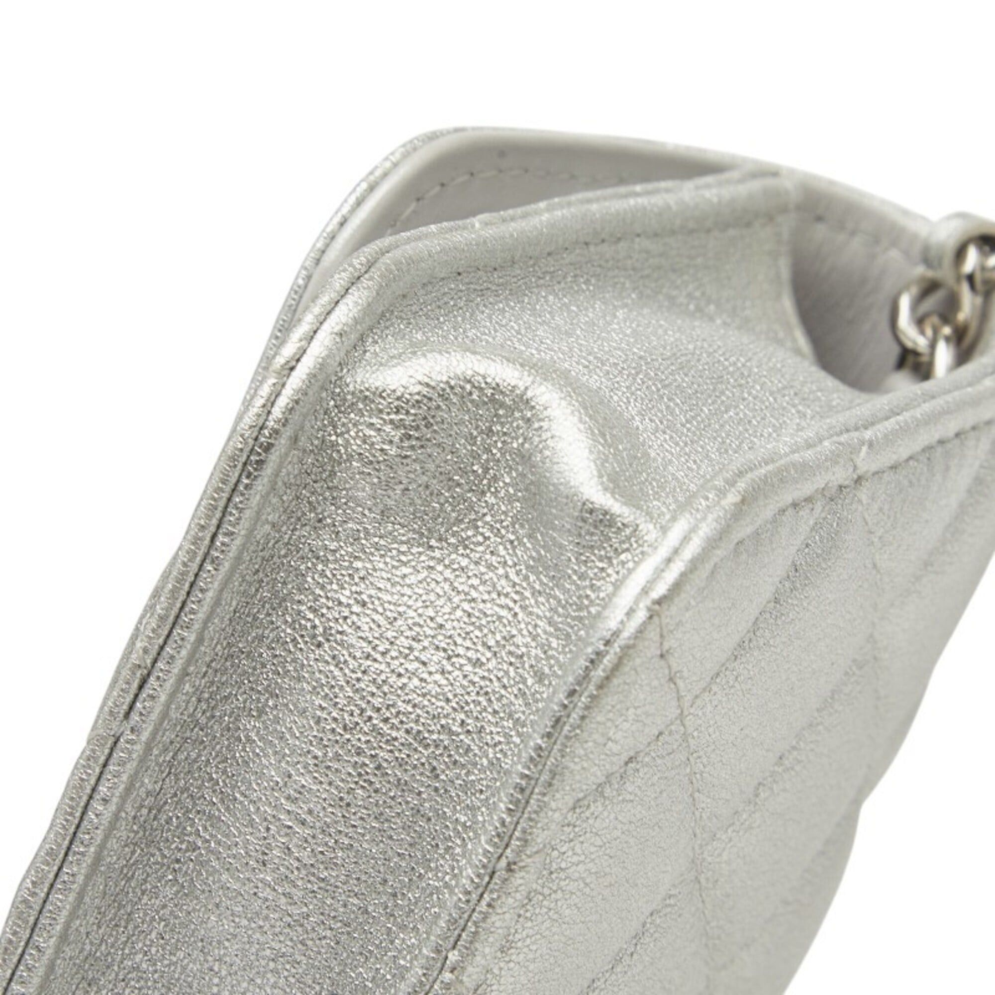 Chanel Chanel Mini Matelassé Coco Mark Chain Shoulder Bag Pouch Silver Leather Women's CHANEL Size ONE SIZE - 4 Thumbnail