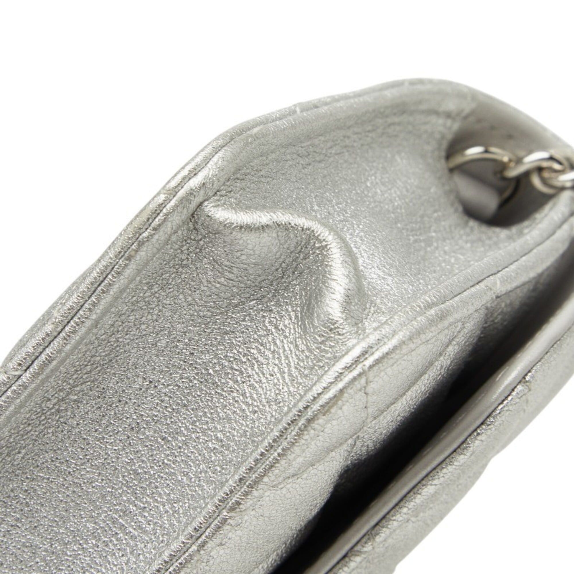 Chanel Chanel Mini Matelassé Coco Mark Chain Shoulder Bag Pouch Silver Leather Women's CHANEL Size ONE SIZE - 5 Thumbnail