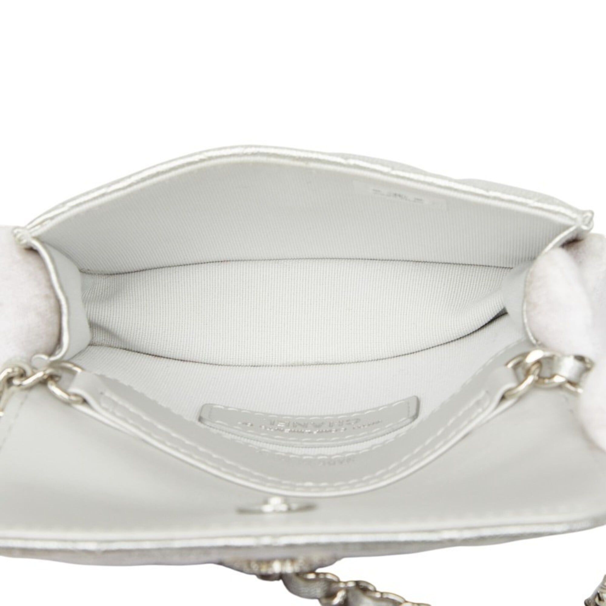Chanel Chanel Mini Matelassé Coco Mark Chain Shoulder Bag Pouch Silver Leather Women's CHANEL Size ONE SIZE - 8 Thumbnail