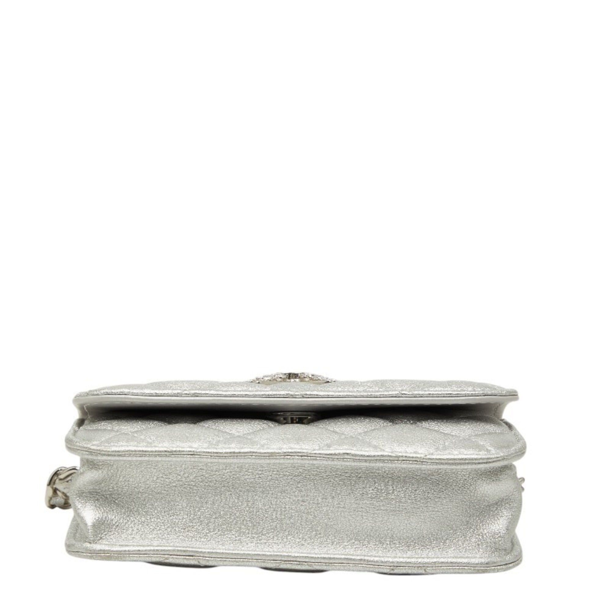 Chanel Chanel Mini Matelassé Coco Mark Chain Shoulder Bag Pouch Silver Leather Women's CHANEL Size ONE SIZE - 3 Thumbnail