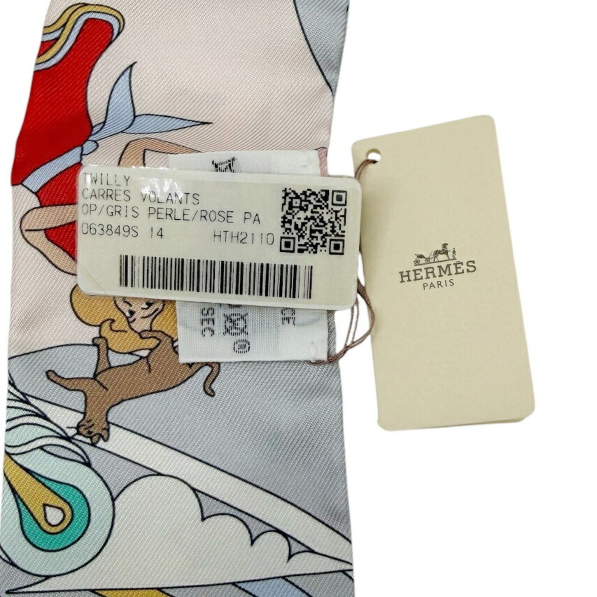 Hermes HERMES Twilly Scarf/Muffler, Silk, CARRES VOLANTS (Flying Scarves), OP GRIS PERLE ROSE PA (Pink/Purple), Women's Size ONE SIZE - 5 Thumbnail