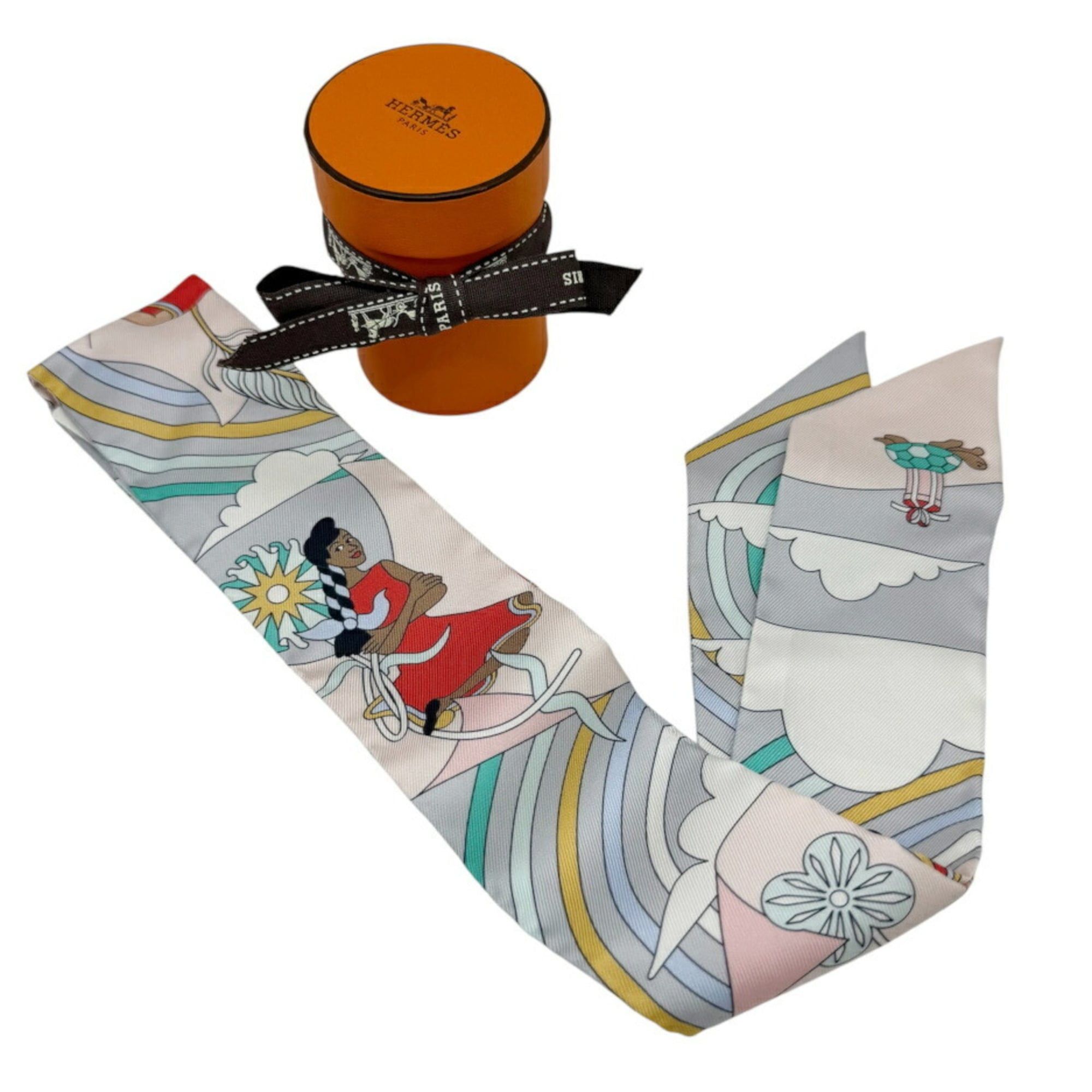 Hermes HERMES Twilly Scarf/Muffler, Silk, CARRES VOLANTS (Flying Scarves), OP GRIS PERLE ROSE PA (Pink/Purple), Women's Size ONE SIZE - 6 Thumbnail