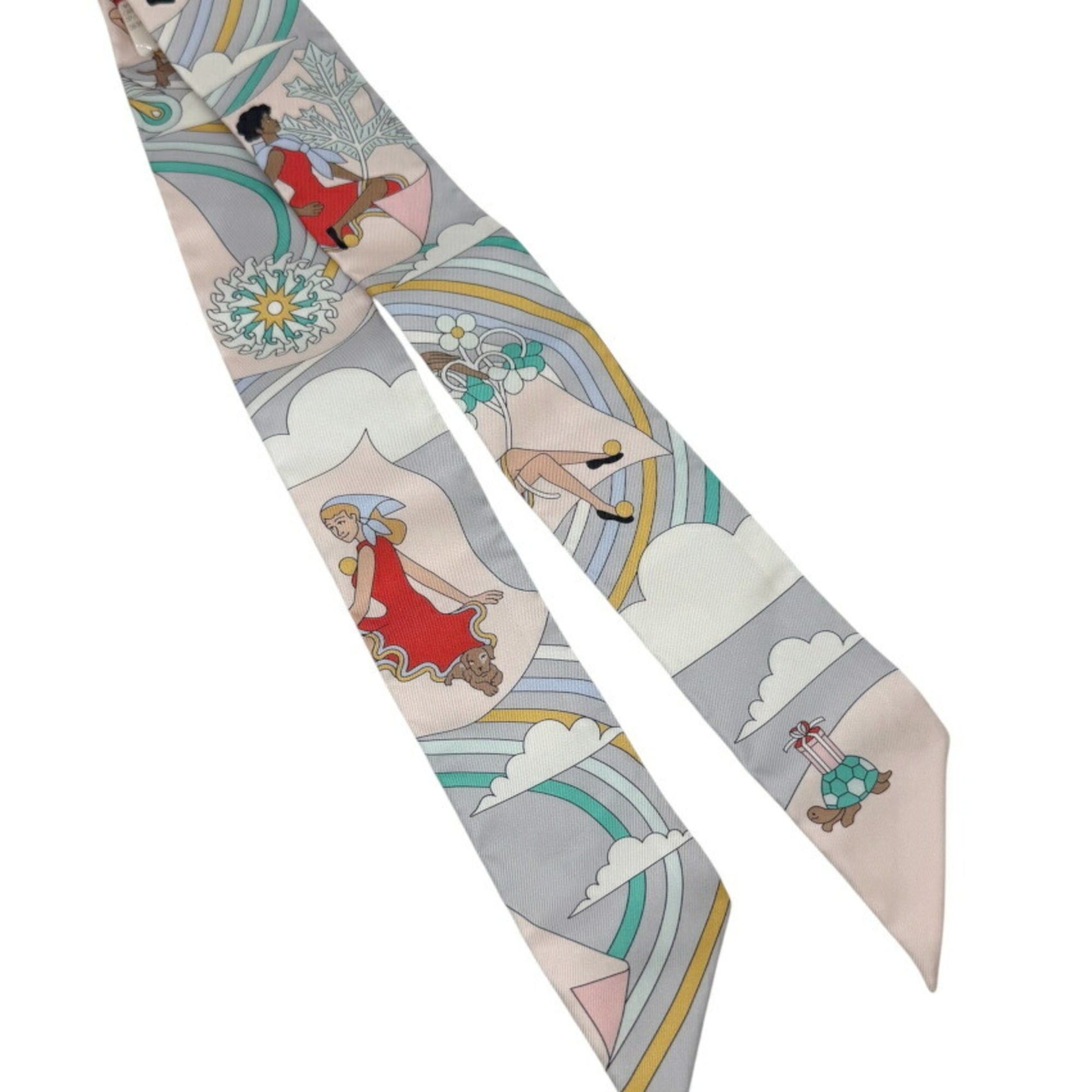 Hermes HERMES Twilly Scarf/Muffler, Silk, CARRES VOLANTS (Flying Scarves), OP GRIS PERLE ROSE PA (Pink/Purple), Women's Size ONE SIZE - 2 Thumbnail