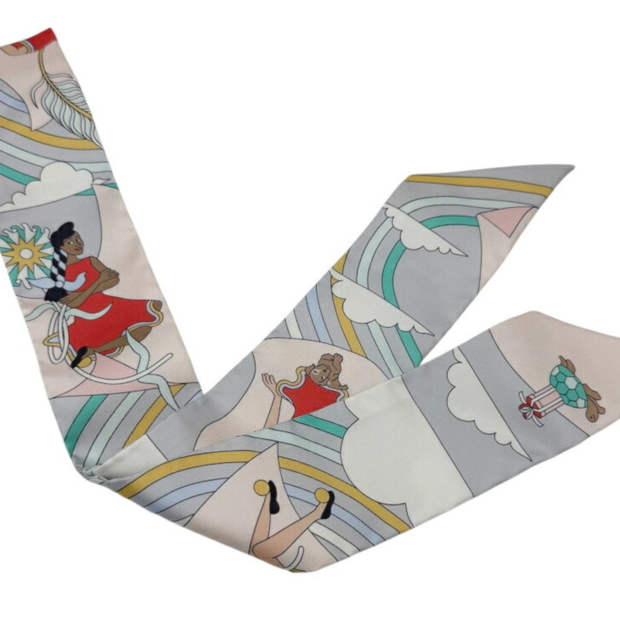 Hermes HERMES Twilly Scarf/Muffler, Silk, CARRES VOLANTS (Flying Scarves), OP GRIS PERLE ROSE PA (Pink/Purple), Women's Size ONE SIZE - 3 Thumbnail