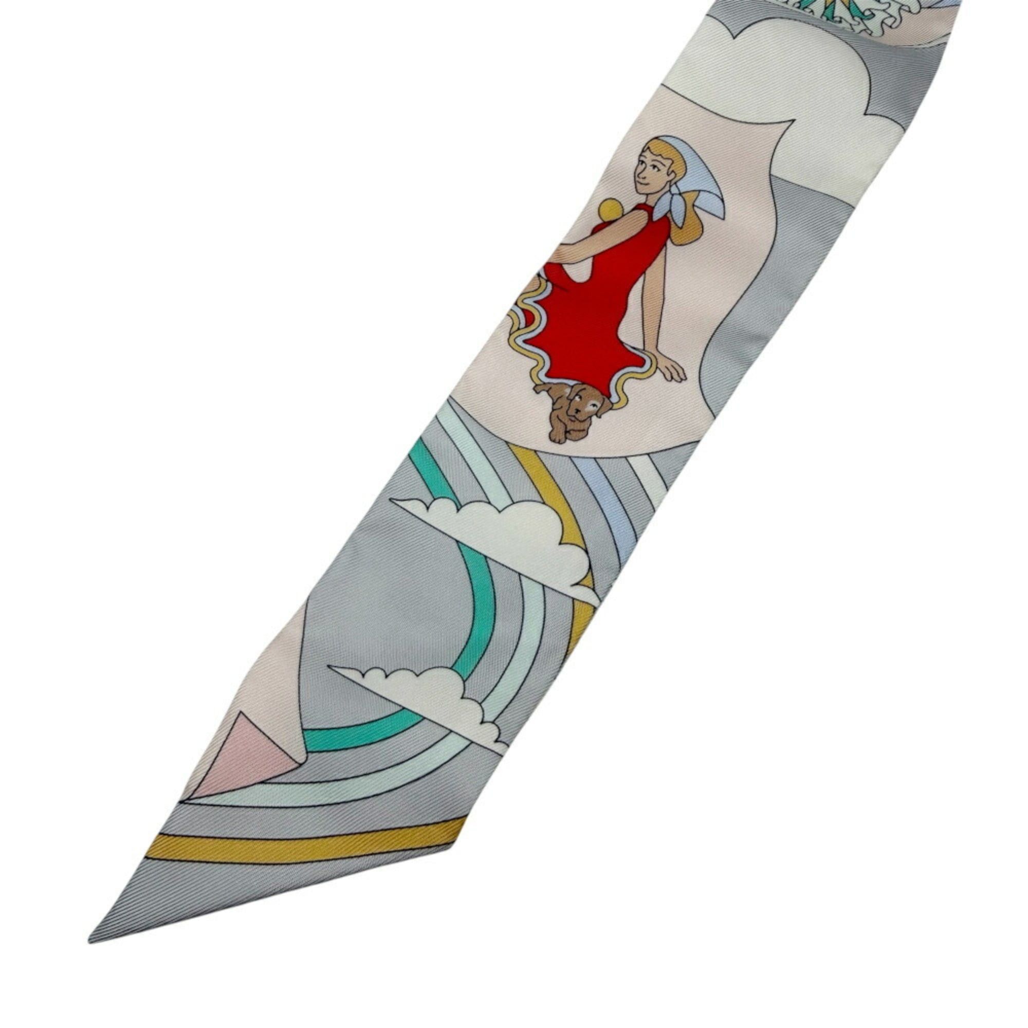 Hermes HERMES Twilly Scarf/Muffler, Silk, CARRES VOLANTS (Flying Scarves), OP GRIS PERLE ROSE PA (Pink/Purple), Women's Size ONE SIZE - 4 Thumbnail