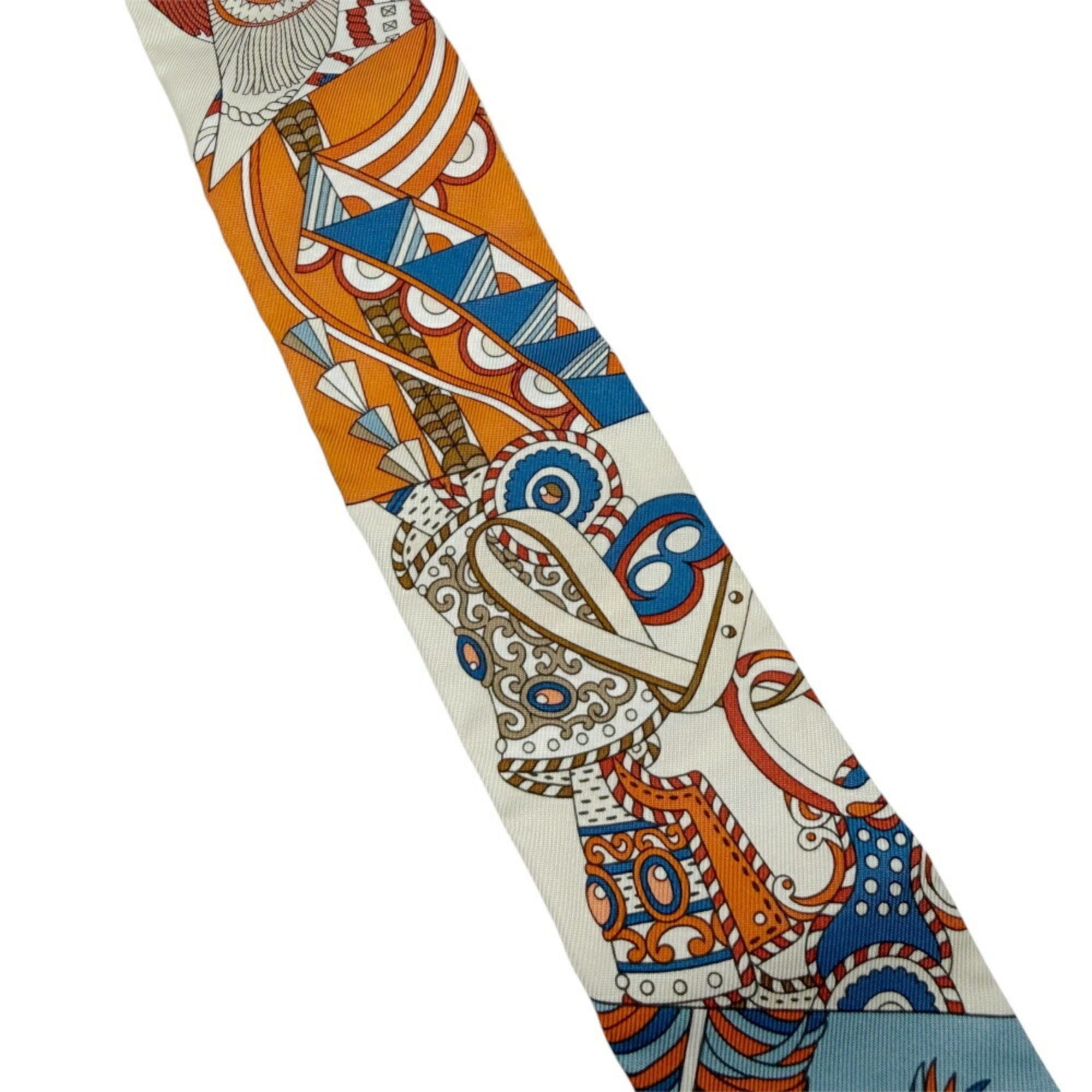 Hermes HERMES Twilly Scarf/Muffler, Silk, DE L’OMBRELLE AUX DUELS VIEUX (Duel with a Branch Umbrella), Blue/Orange, Women's Size ONE SIZE - 4 Thumbnail