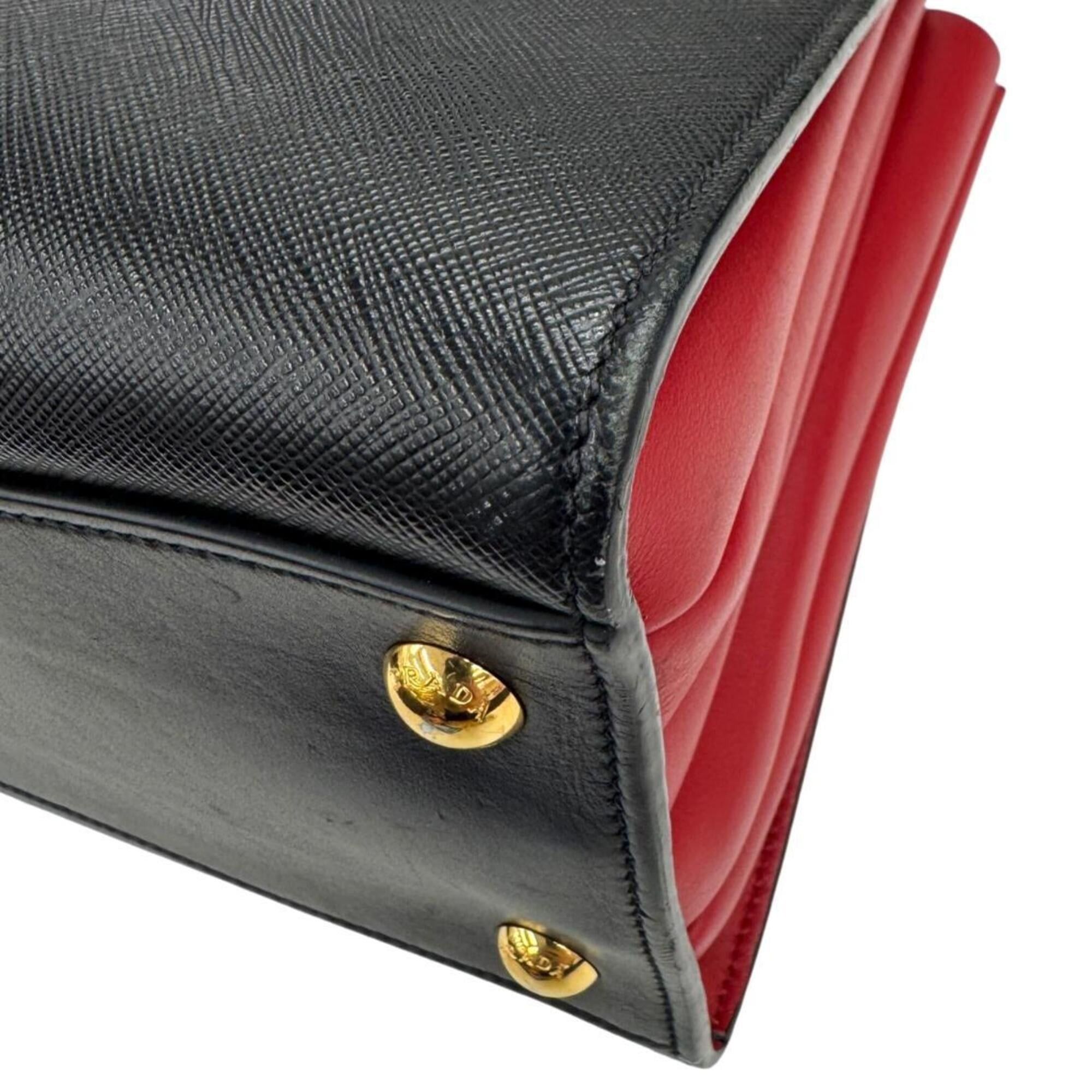 Prada PRADA Saffiano Bibliotheque Leather Handbag, Black x Red, 1BA050, Women's Shoulder Bag Size ONE SIZE - 6 Thumbnail