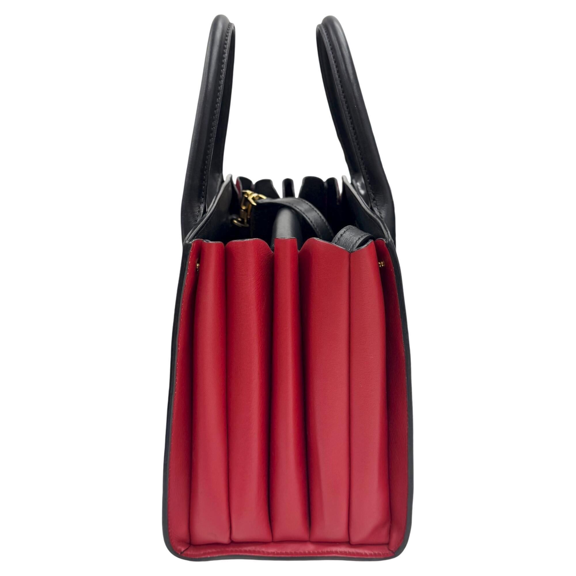 Prada PRADA Saffiano Bibliotheque Leather Handbag, Black x Red, 1BA050, Women's Shoulder Bag Size ONE SIZE - 4 Thumbnail