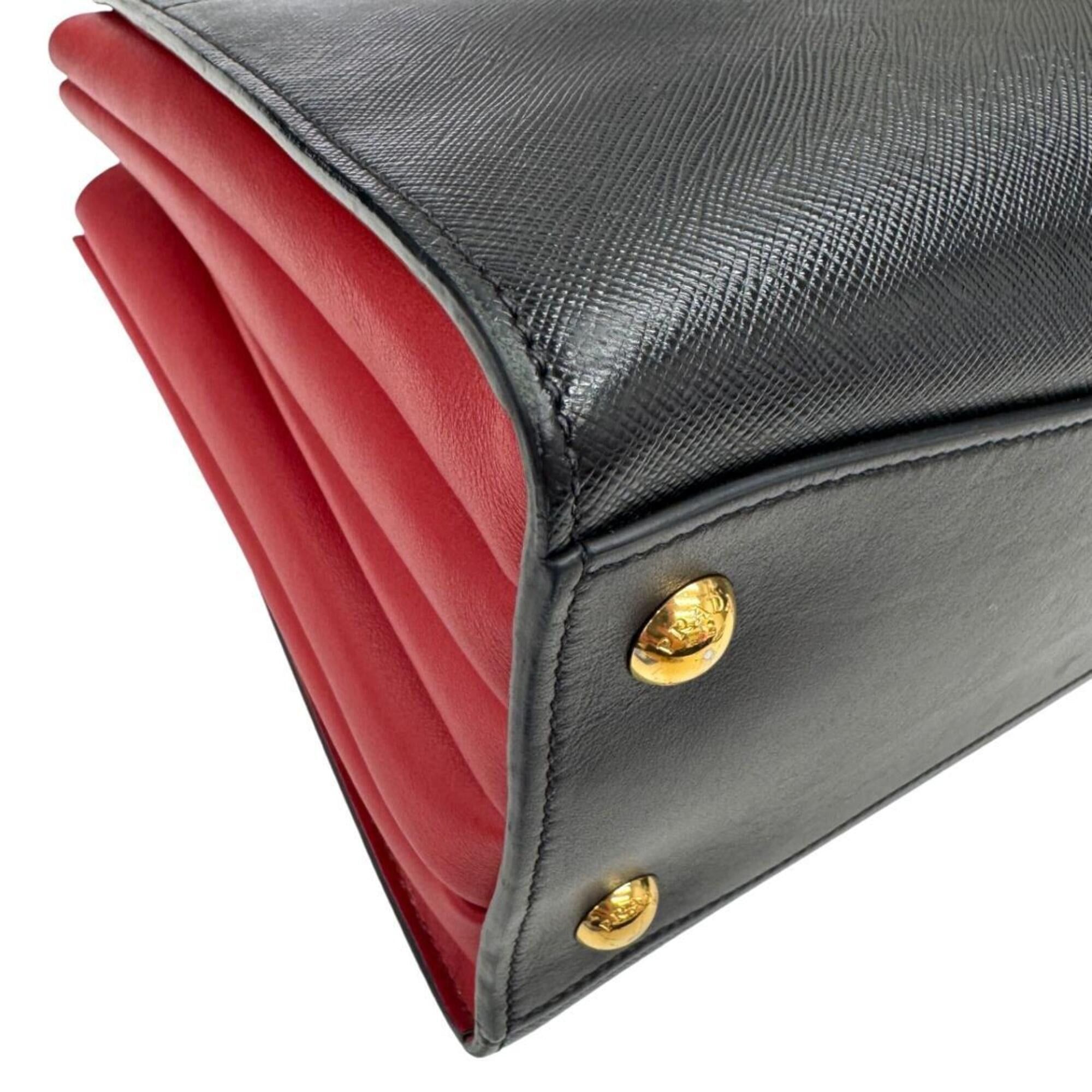 Prada PRADA Saffiano Bibliotheque Leather Handbag, Black x Red, 1BA050, Women's Shoulder Bag Size ONE SIZE - 7 Thumbnail