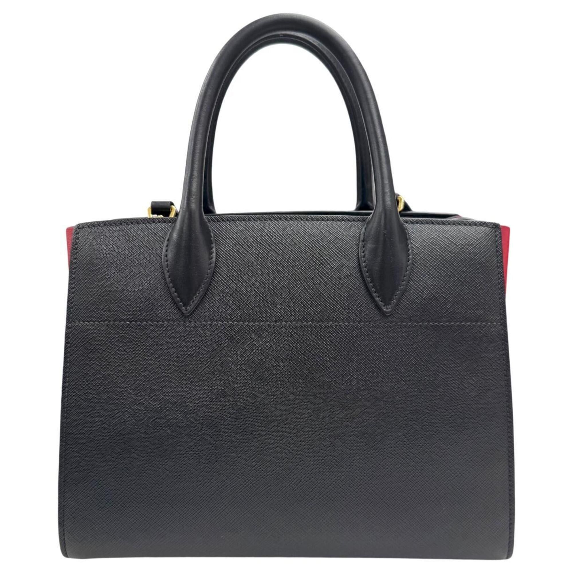 Prada PRADA Saffiano Bibliotheque Leather Handbag, Black x Red, 1BA050, Women's Shoulder Bag Size ONE SIZE - 2 Thumbnail