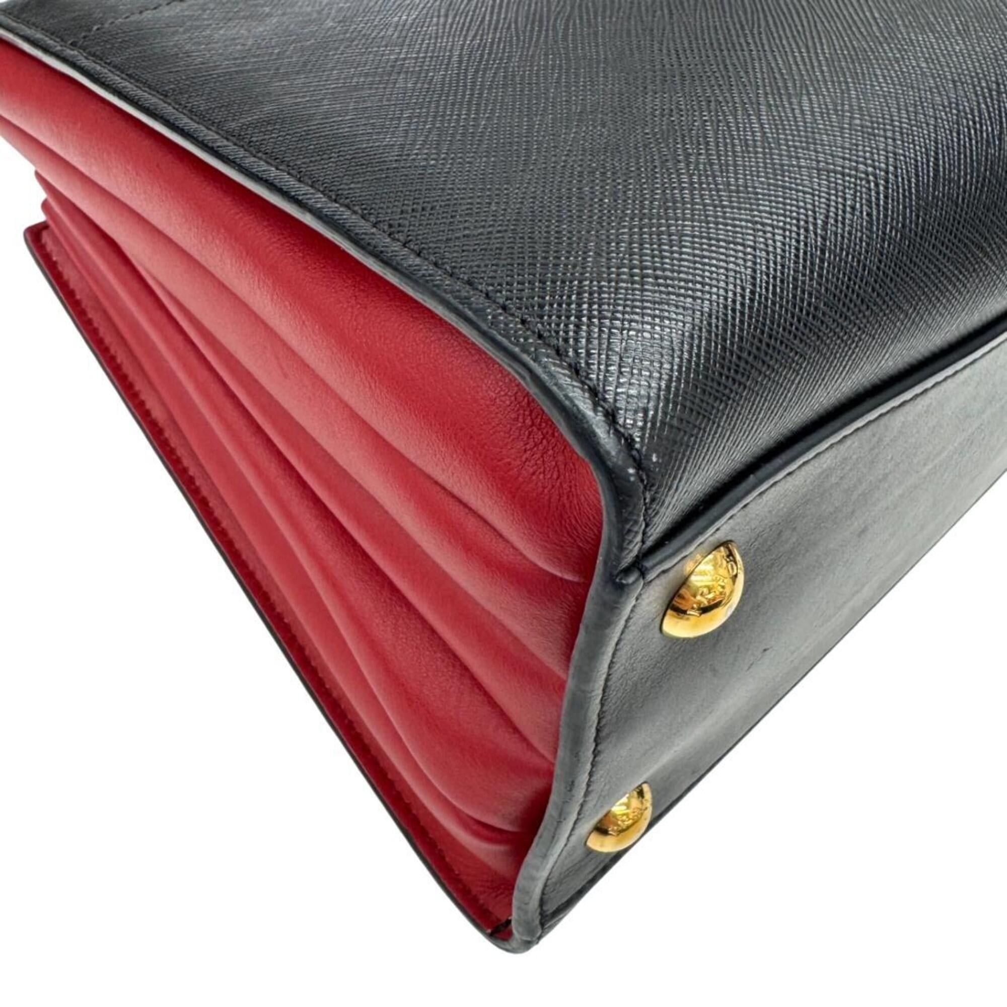 Prada PRADA Saffiano Bibliotheque Leather Handbag, Black x Red, 1BA050, Women's Shoulder Bag Size ONE SIZE - 9 Thumbnail