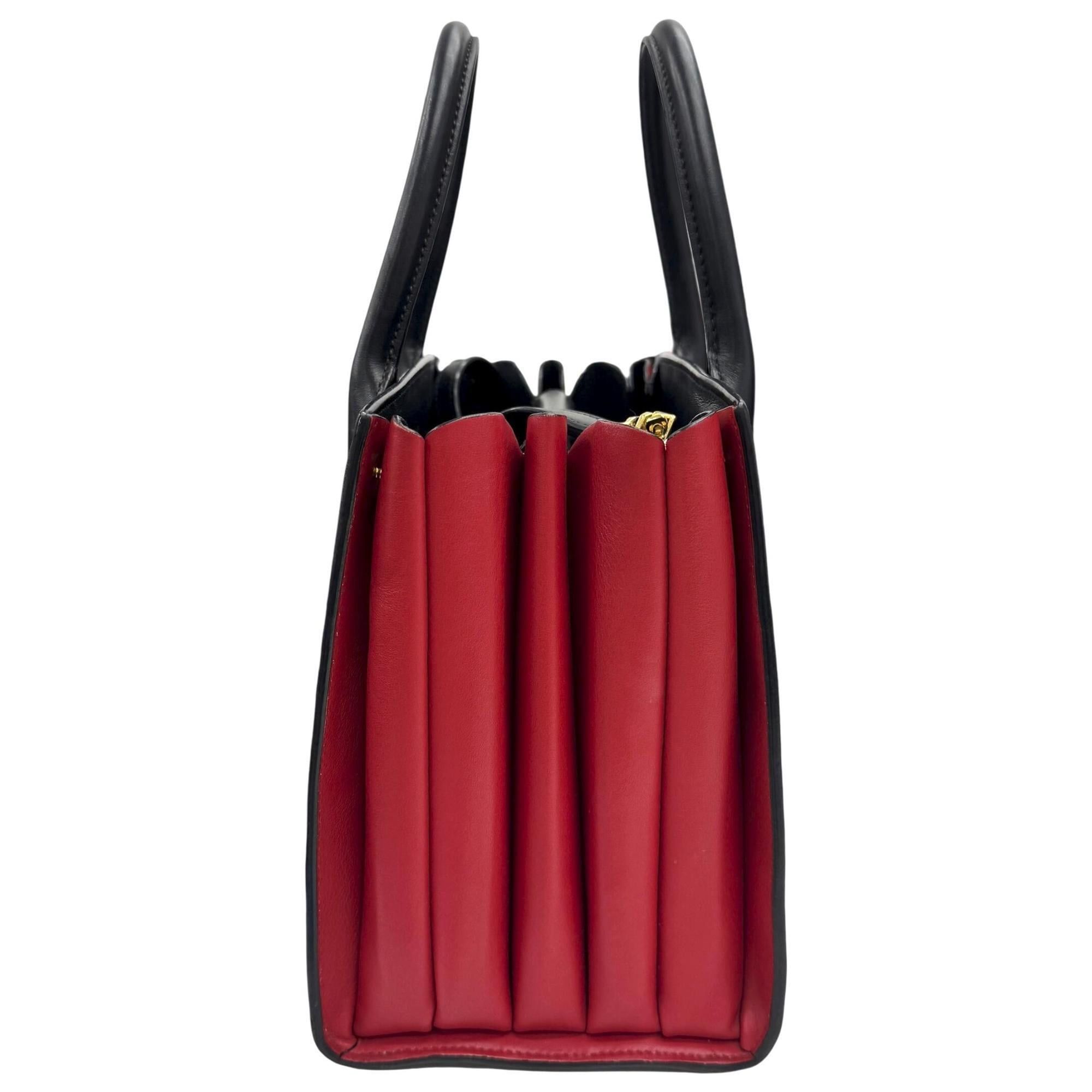 Prada PRADA Saffiano Bibliotheque Leather Handbag, Black x Red, 1BA050, Women's Shoulder Bag Size ONE SIZE - 3 Thumbnail