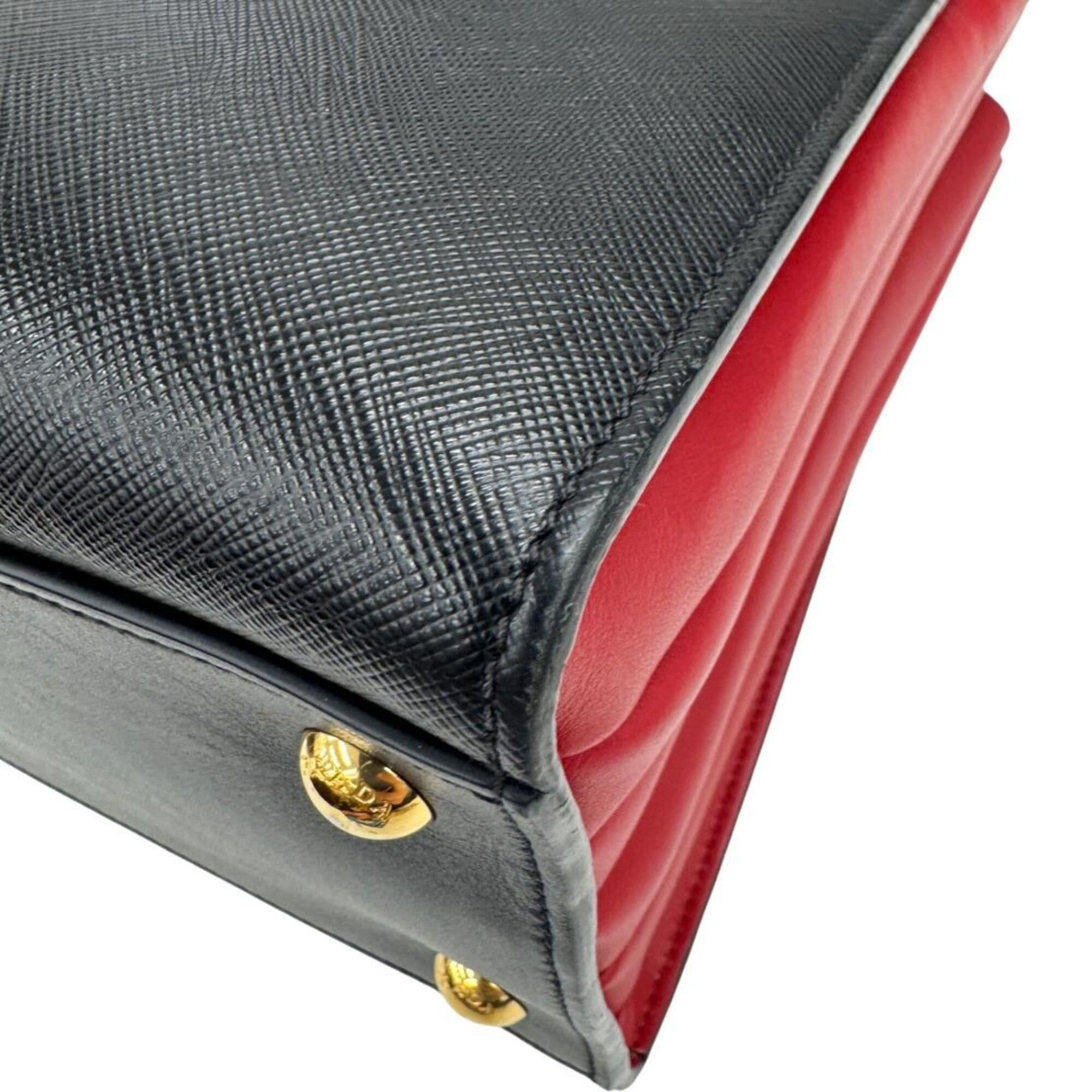 Prada PRADA Saffiano Bibliotheque Leather Handbag, Black x Red, 1BA050, Women's Shoulder Bag Size ONE SIZE - 8 Thumbnail