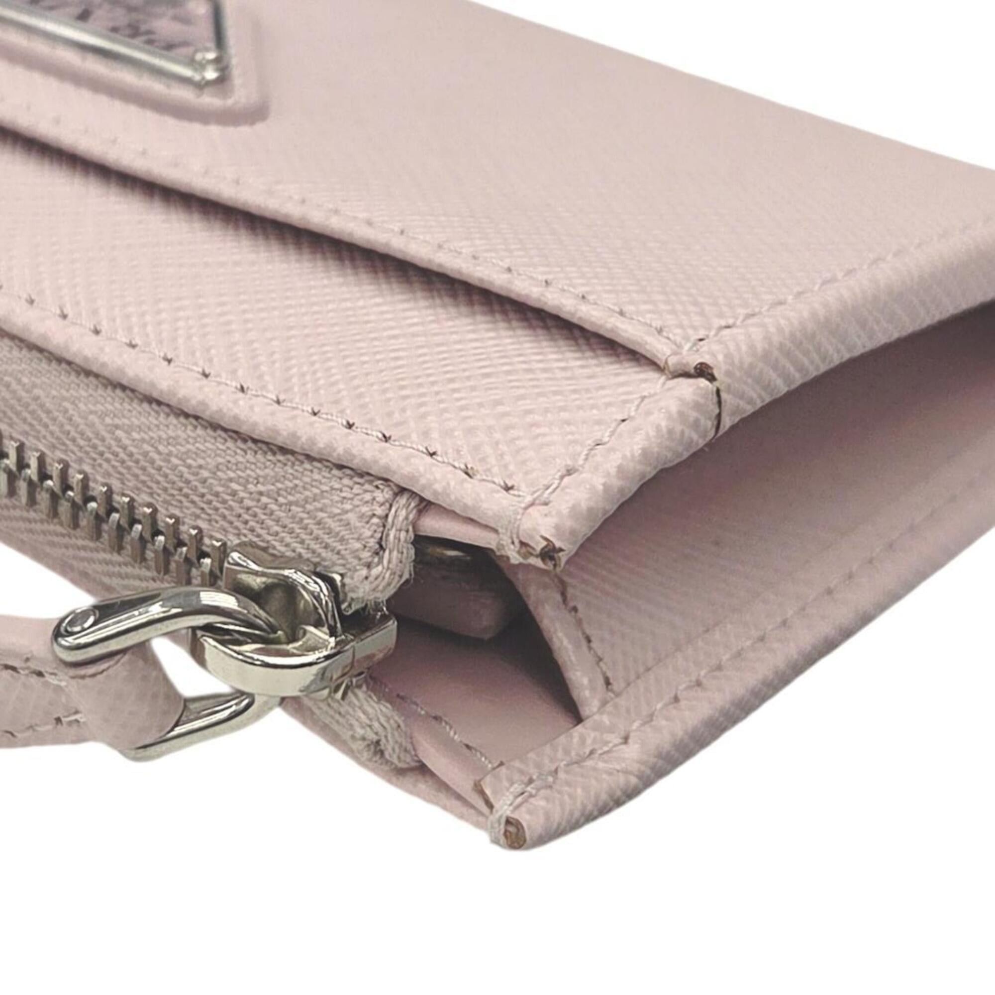 Prada Prada Wallet/Coin Case Key Saffiano Triangle Light Pink Leather 1PP122 Women's Size ONE SIZE - 8 Thumbnail