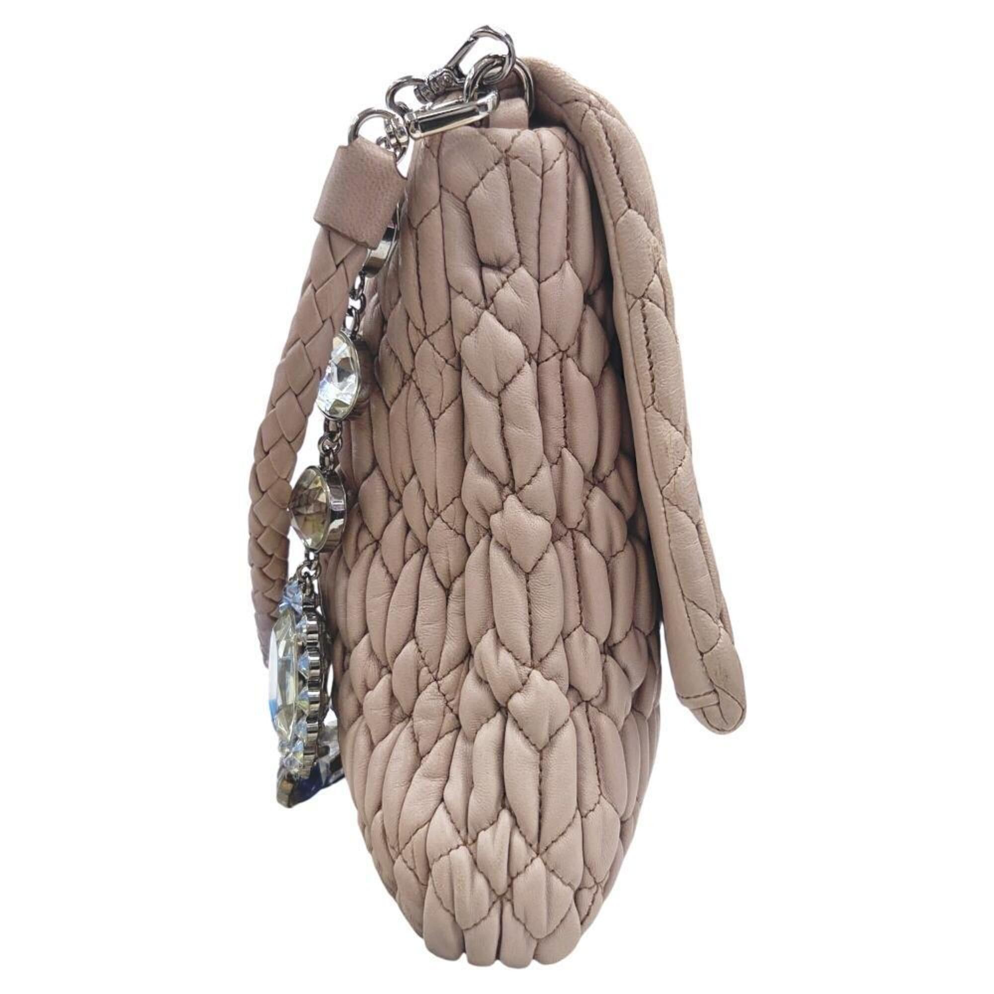 Miu Miu Miu Miu MIUMIU RP0169 Matelassé Nappa Crystal Bijou Shoulder Bag Clutch for Women Size ONE SIZE - 4 Thumbnail