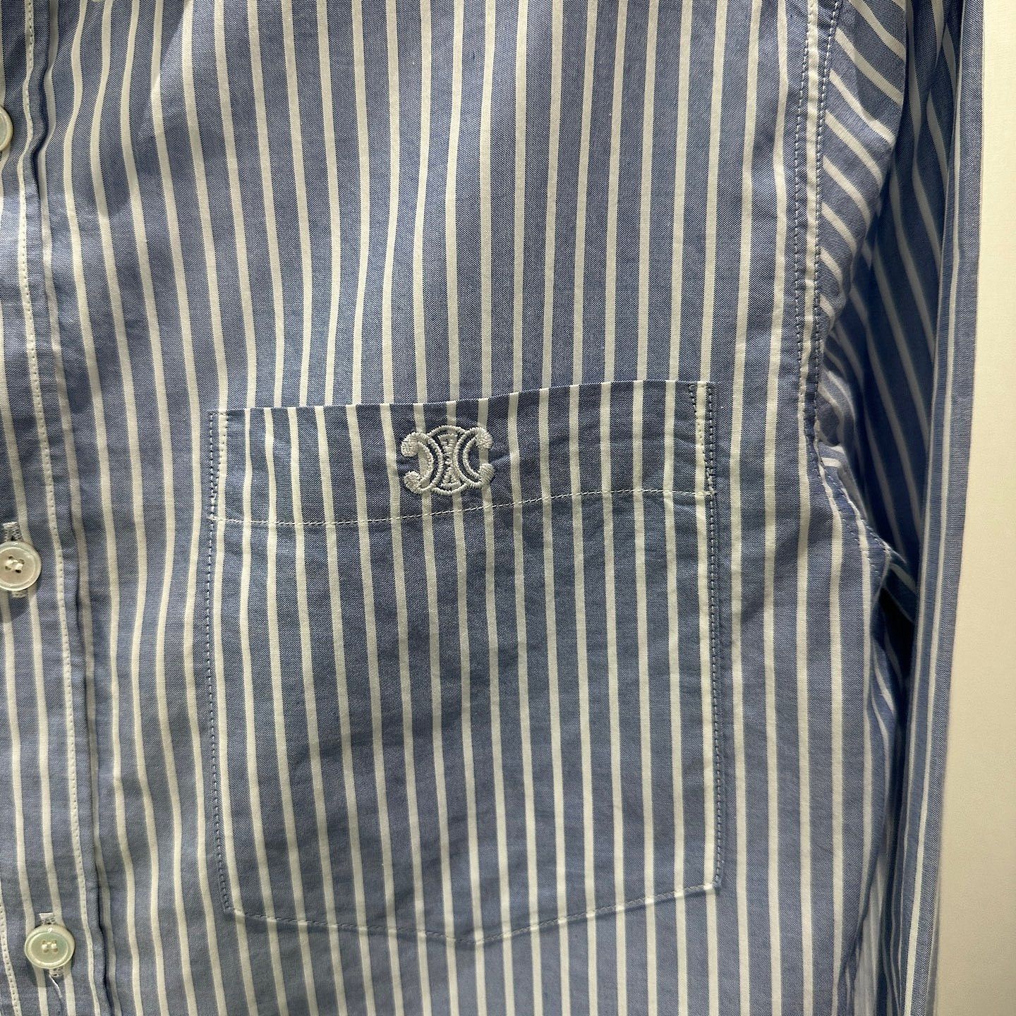 Celine CELINE Striped Embroidered Logo Button Up Shirt Size 34 Size XS / US 0-2 / IT 36-38 - 6 Thumbnail