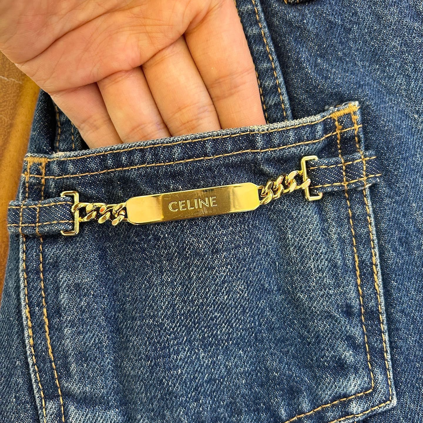 Celine Celine Logo Chain Denim Mini Skirt Size 26 Size 26" / US 2 / IT 38 - 5 Thumbnail