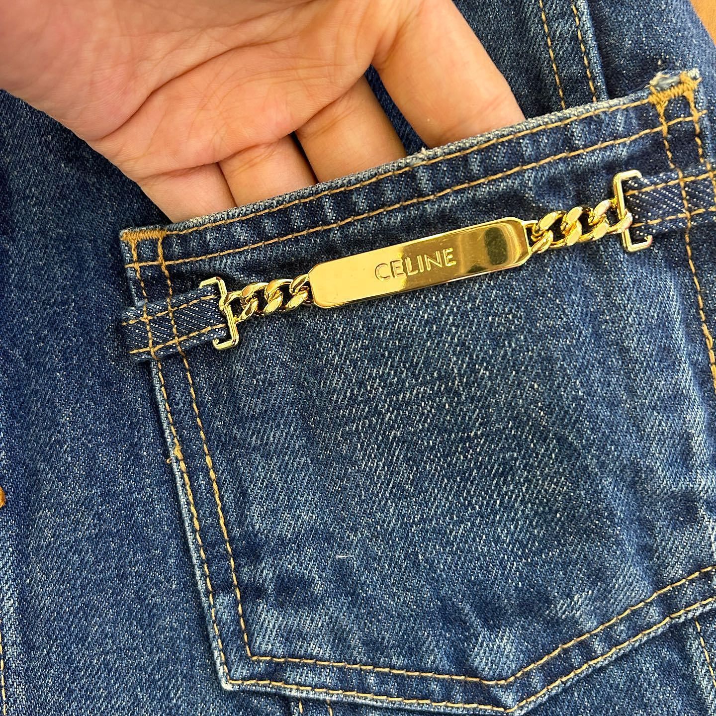 Celine Celine Logo Chain Denim Mini Skirt Size 26 Size 26" / US 2 / IT 38 - 6 Thumbnail