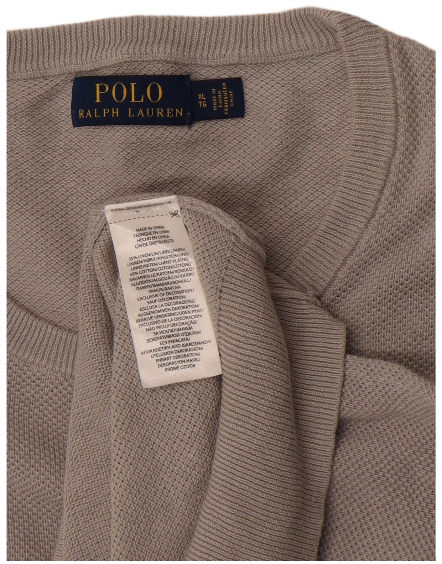 Polo Ralph Lauren Mens Crew Neck Jumper Sweater XL Grey Linen Size US L / EU 52-54 / 3 - 3 Thumbnail