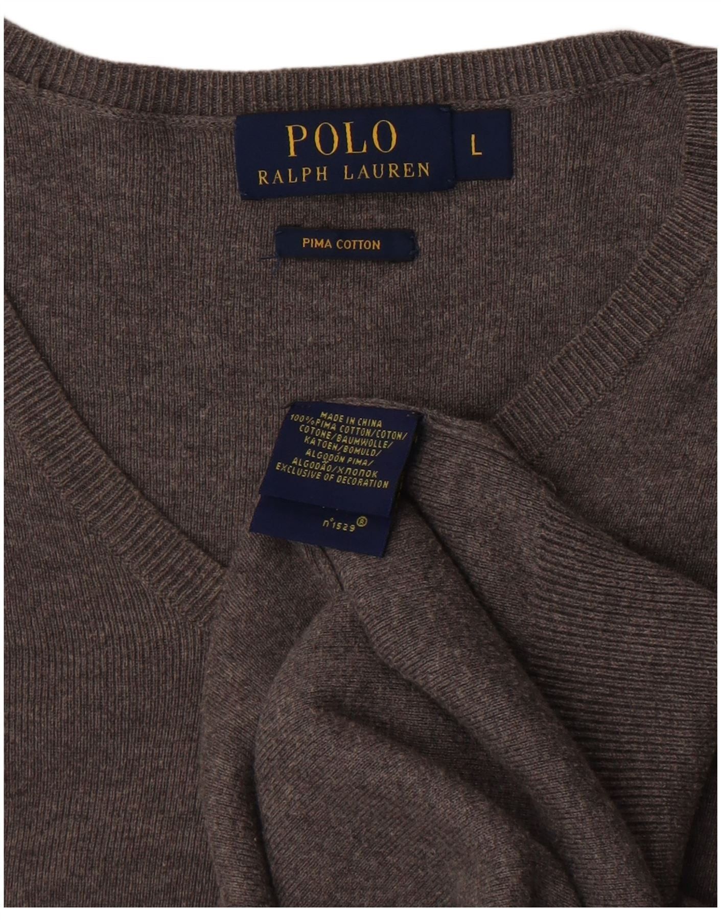 Ralph Lauren Mens V-Neck Jumper Sweater Large Grey Flecked Cotton Size US XXL / EU 58 / 5 - 3 Thumbnail