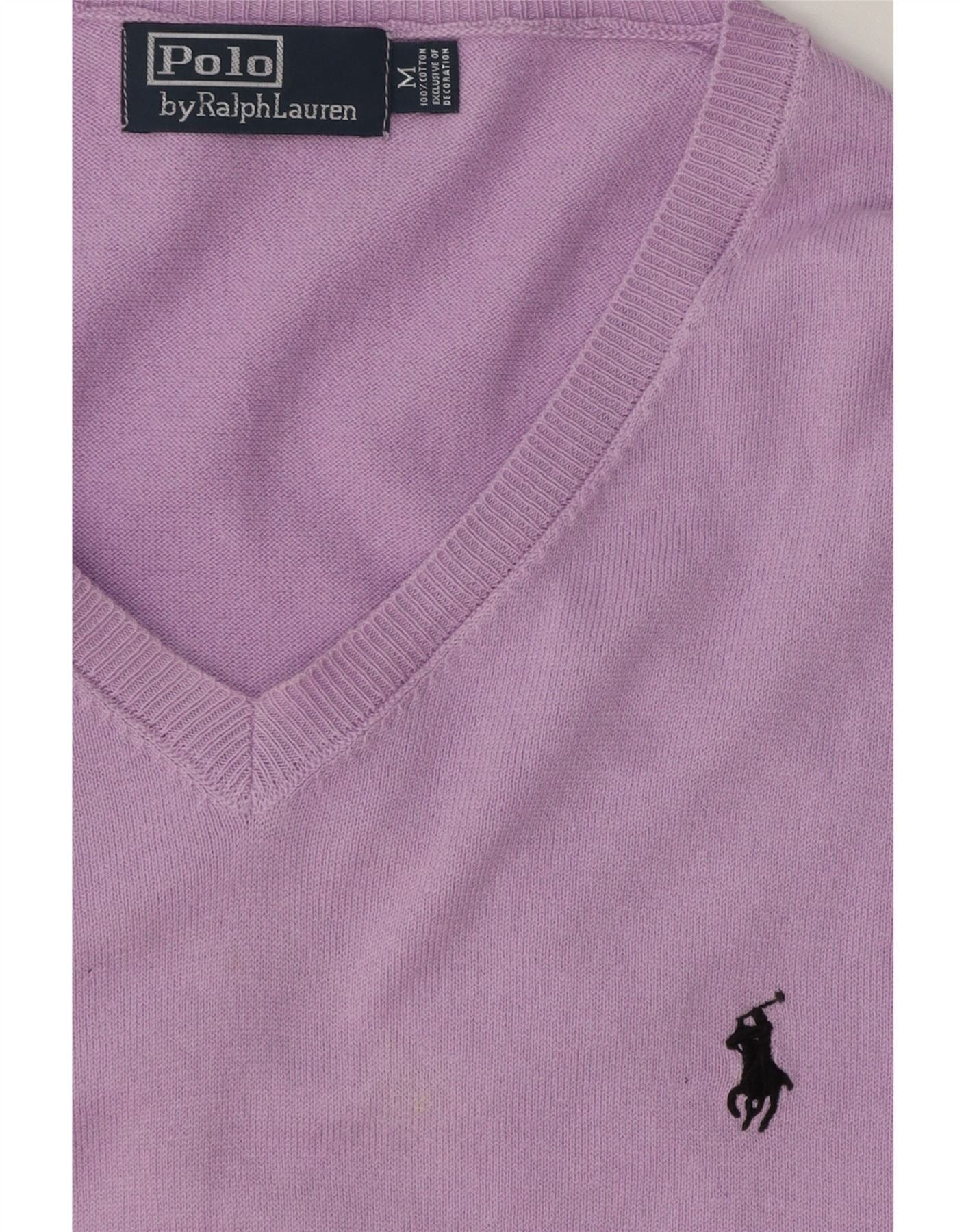 Polo Ralph Lauren Mens V-Neck Jumper Sweater Medium Purple Cotton Size US L / EU 52-54 / 3 - 3 Thumbnail