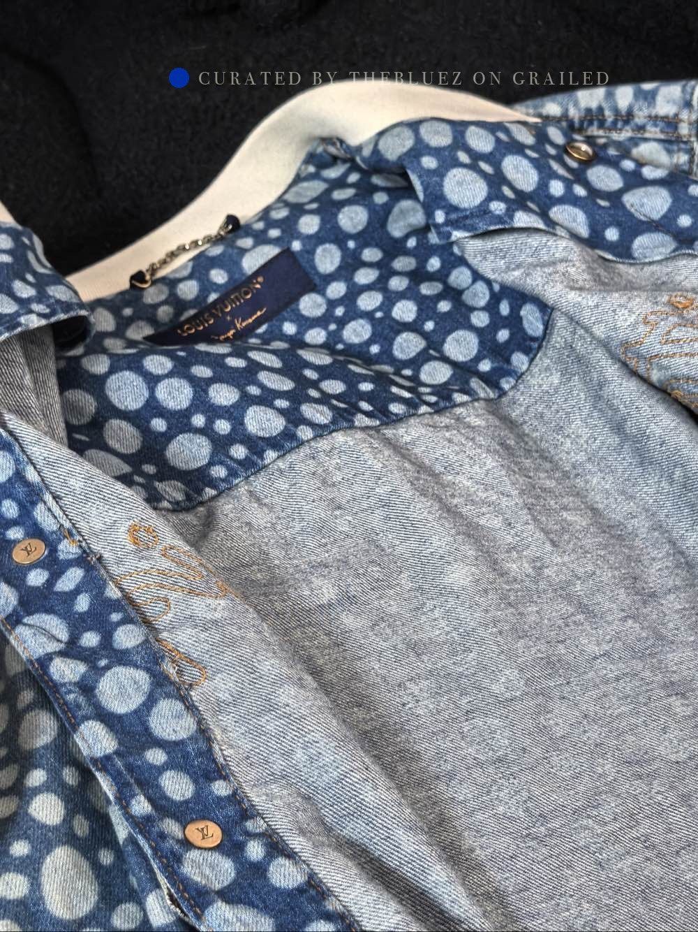 Louis Vuitton Blue Denim Shirt with Dot Pattern Size US L / EU 52-54 / 3 - 6 Thumbnail