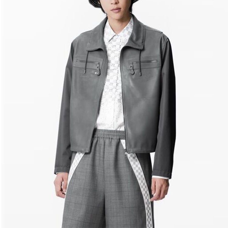 Louis Vuitton Gray Leather Logo Jacket in Size M Size US M / EU 48-50 / 2 - 12 Thumbnail