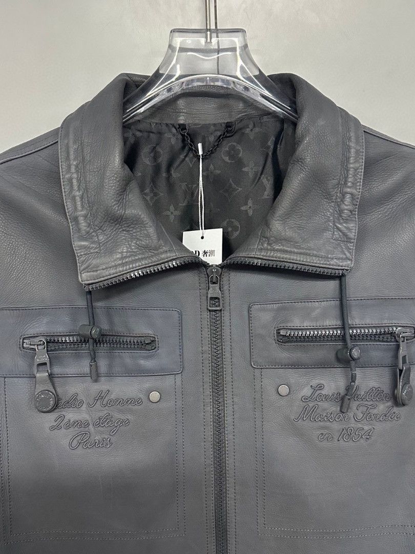Louis Vuitton Gray Leather Logo Jacket in Size M Size US M / EU 48-50 / 2 - 7 Thumbnail